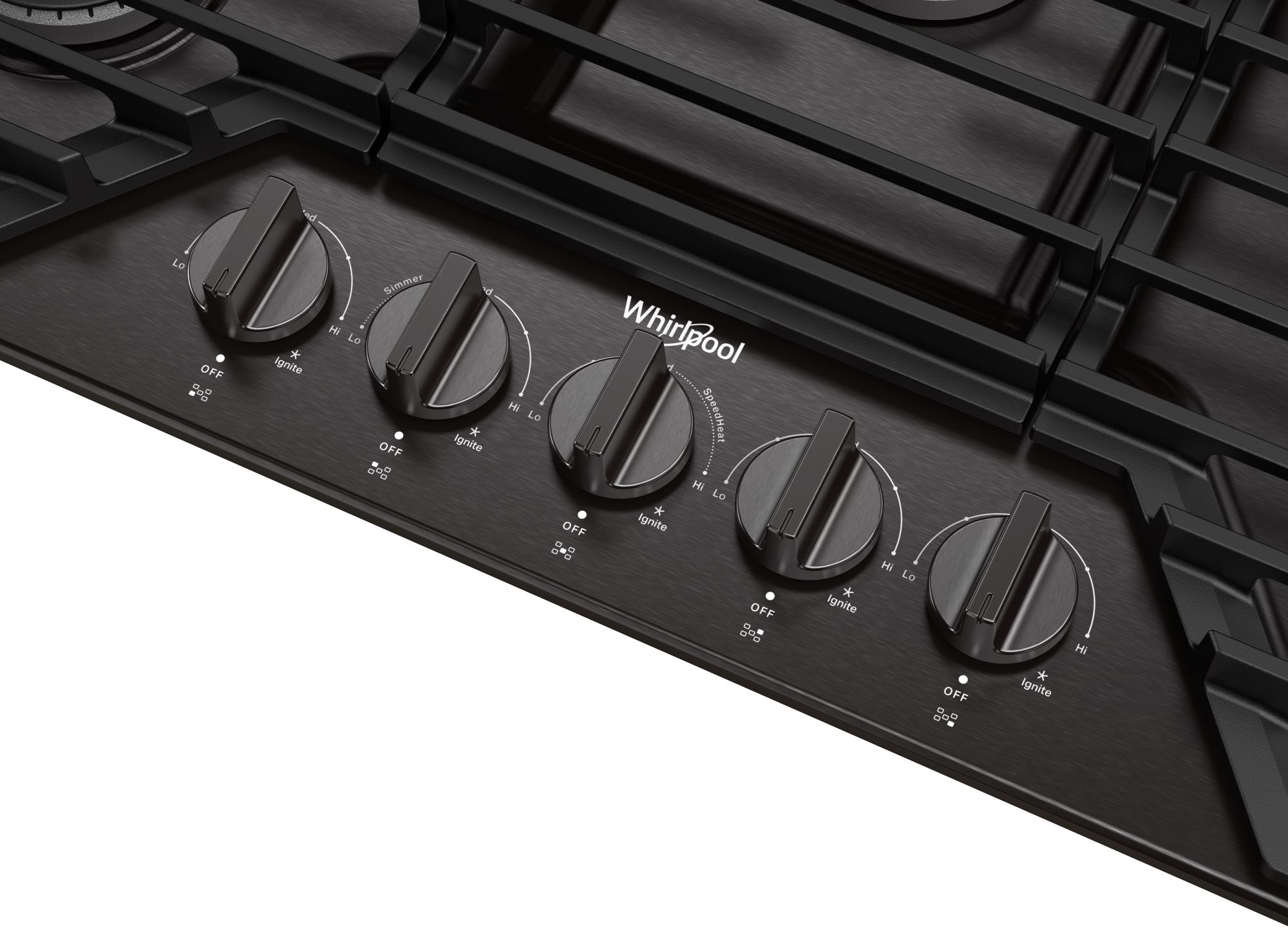 Whirlpool 36-in 5 burners Black Stainless steel Gas Cooktop