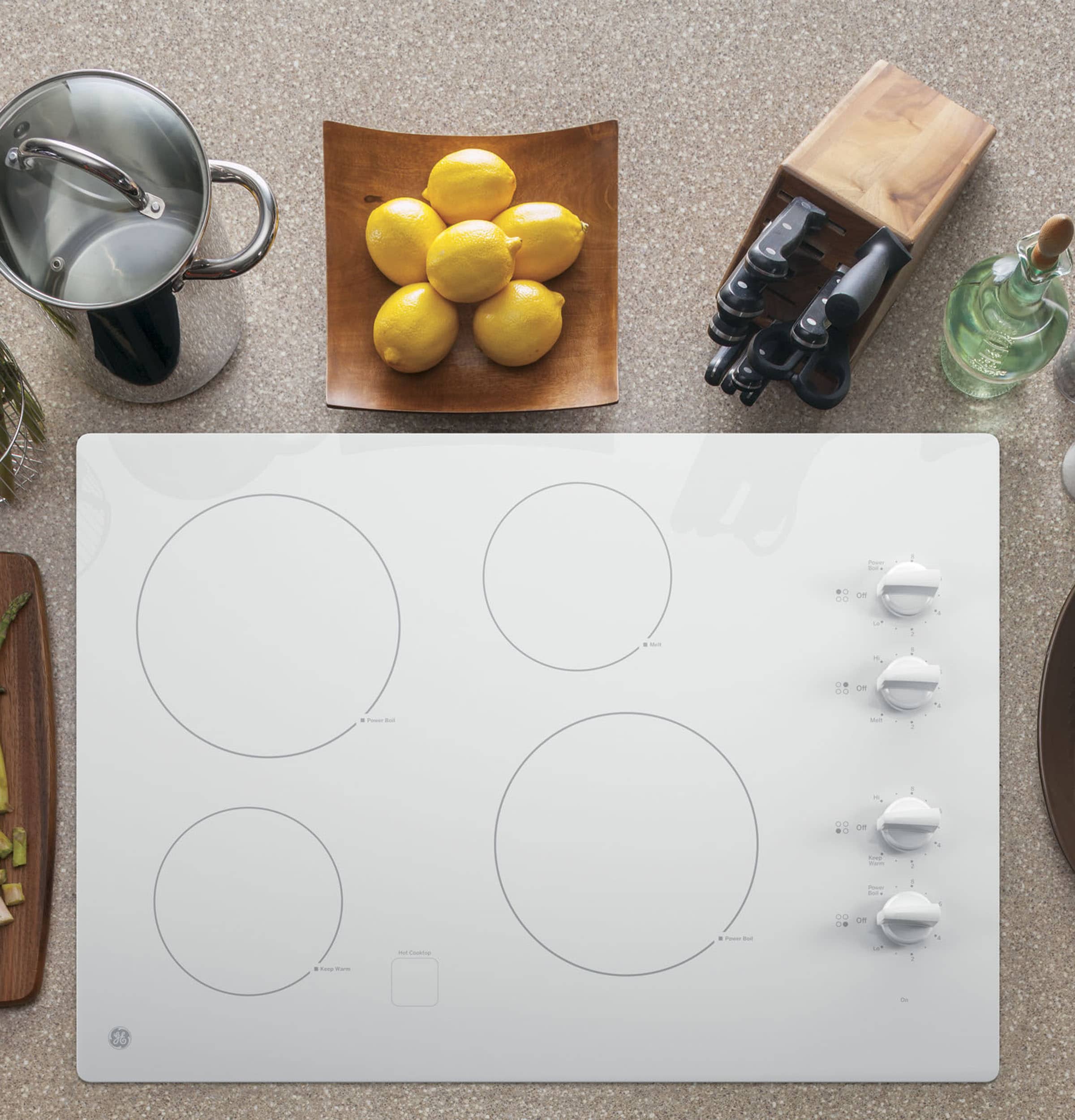 GE 30-in 4 burners Smooth Surface (Radiant) White Electric Cooktop