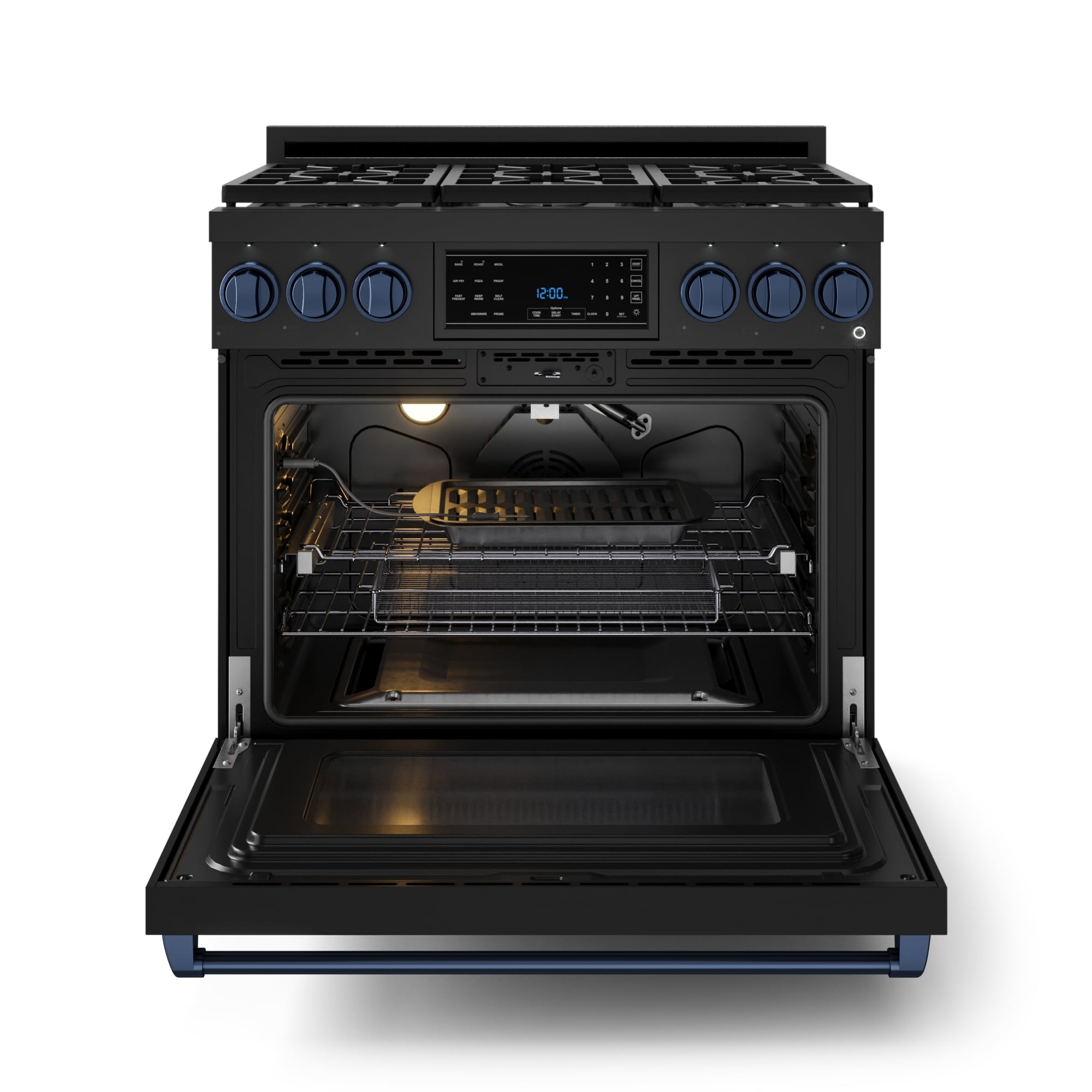 Thor Kitchen Gordon Ramsay Series 36-in 6 burners 6-cu ft Air Fry Convection Oven Freestanding Liquid Propane Gas Range ( Matte Black with Navy Blue Accents )