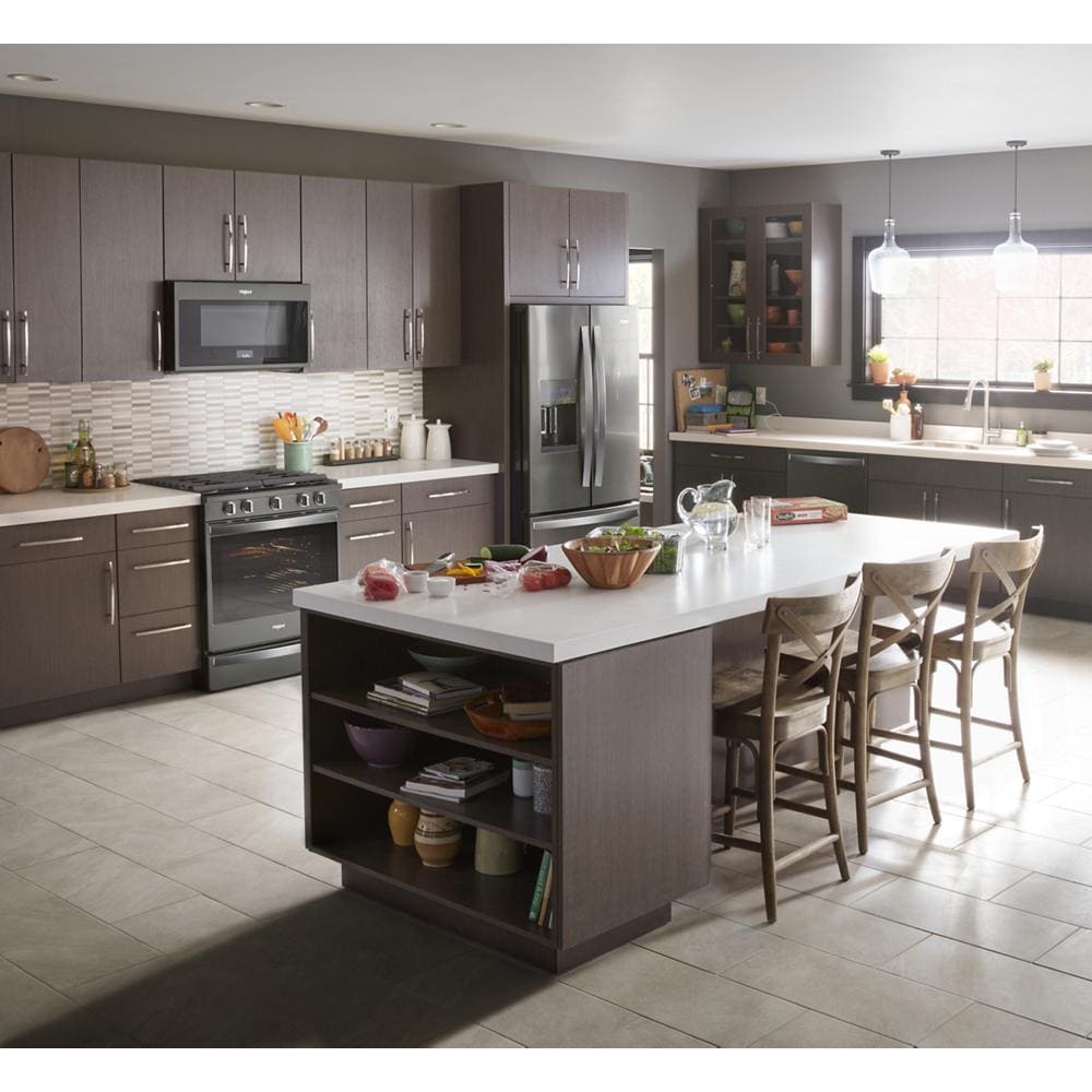 Whirlpool 30-in 5 burners 5.8-cu ft Air Fry Convection Oven Slide-In Fingerprint Resistant Black Stainless )