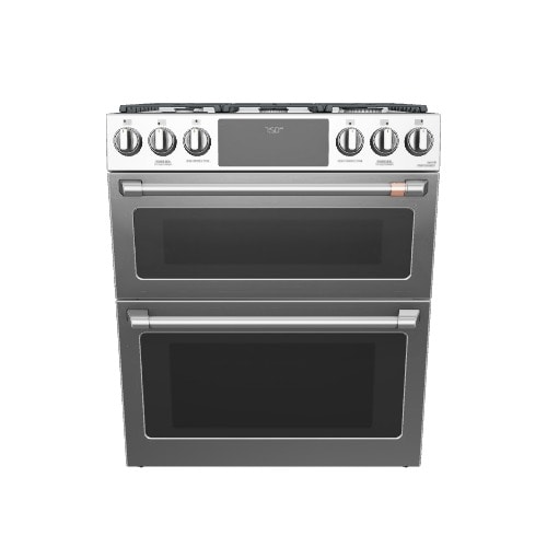 Cafe 30-in 6 burners 4.3-cu ft / 2.4-cu ft Air Fry Convection Oven Slide-In Double Oven Gas Range ( Stainless Steel with Brushed Stainless Handles Knobs )