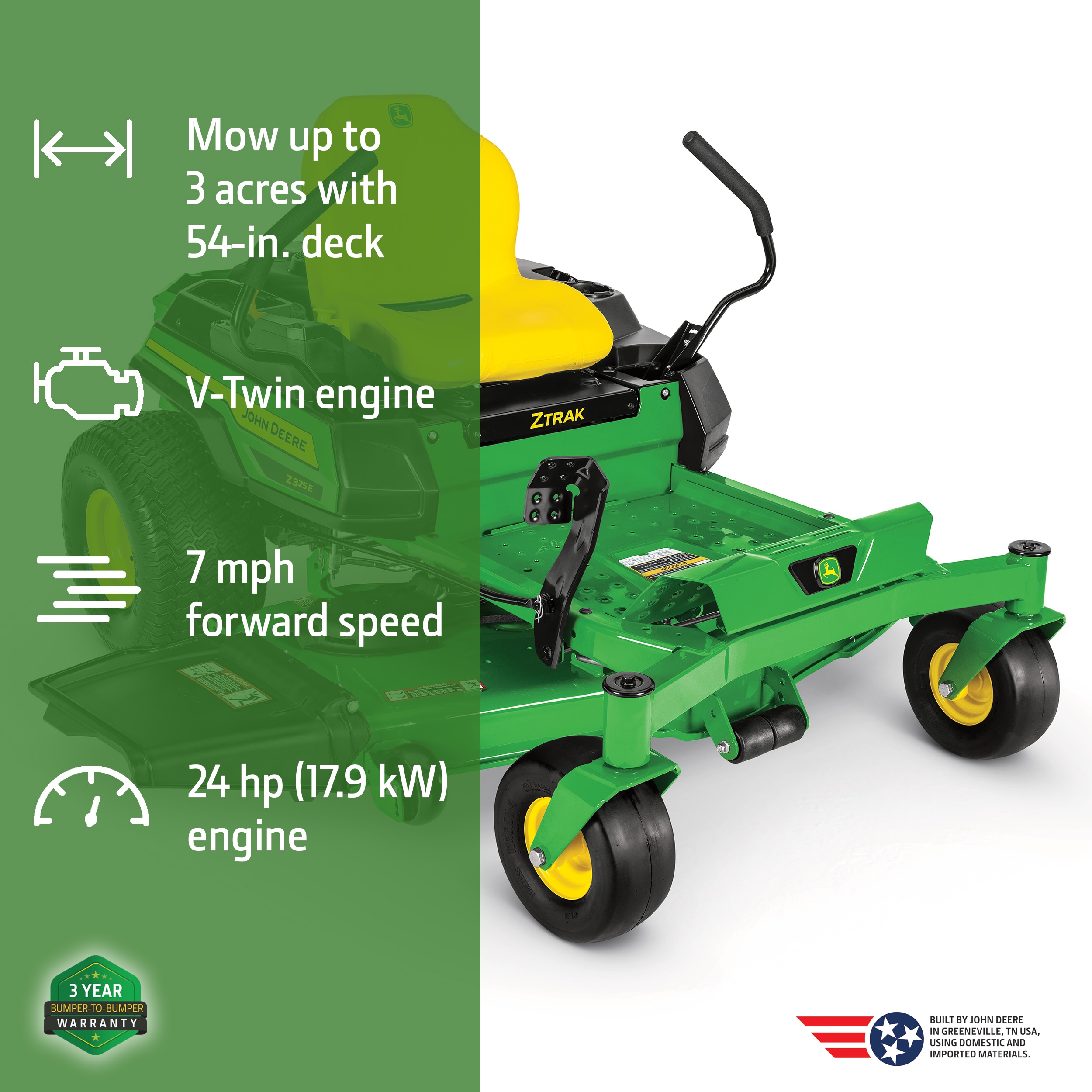 John Deere Z325E ZTrak 54-in 24 -HP V-twin Gas Zero-turn Riding Lawn Mower