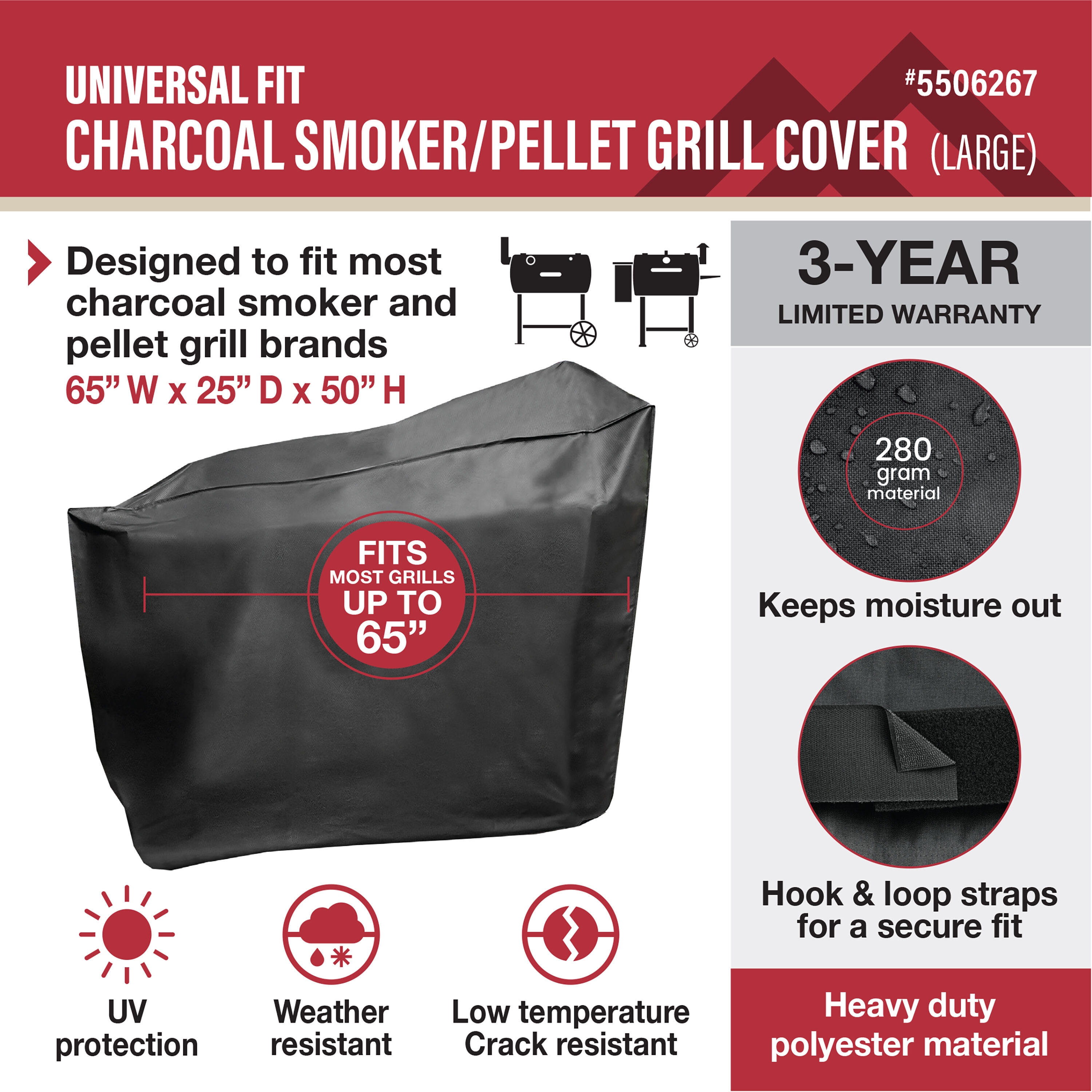 Master Forge Universal Large Charcoal Smoker 65-in W x 50-in H Black Pellet grill Cover