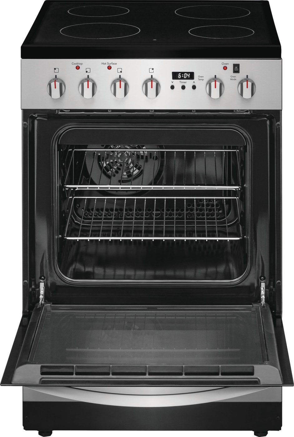 Frigidaire 24-in Glass Top 4 burners 1.9-cu ft Convection Oven Slide-In Electric Range Stainless Steel )