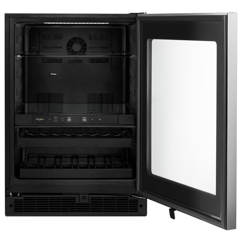 Whirlpool 23.75-in W 14 -Can Capacity Fingerprint Resistant Stainless steel Built-in/Freestanding Indoor Beverage Refrigerator with Glass Door