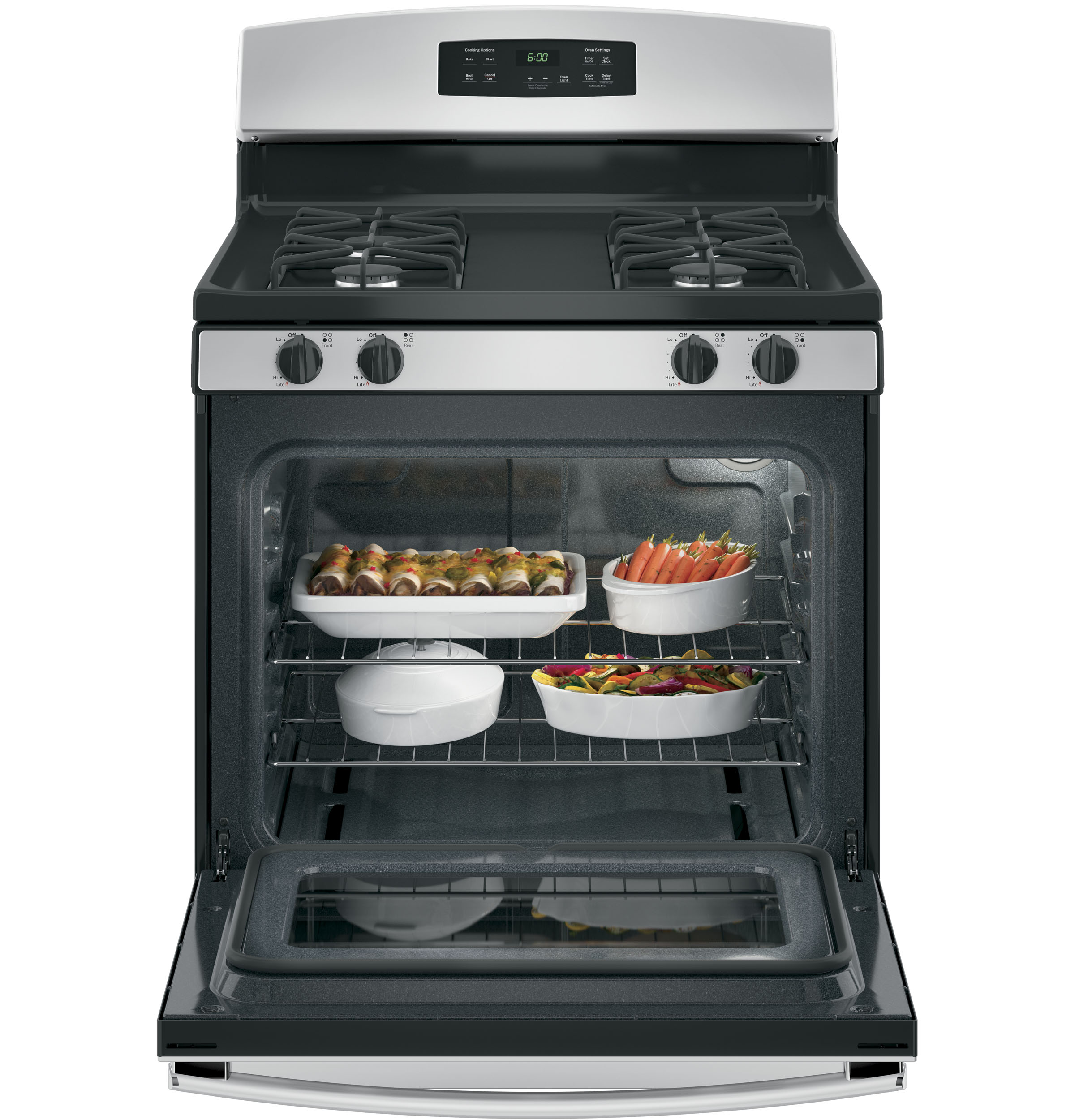 GE 30-in 4 burners 4.8-cu ft Freestanding Natural Gas Range ( Stainless steel )