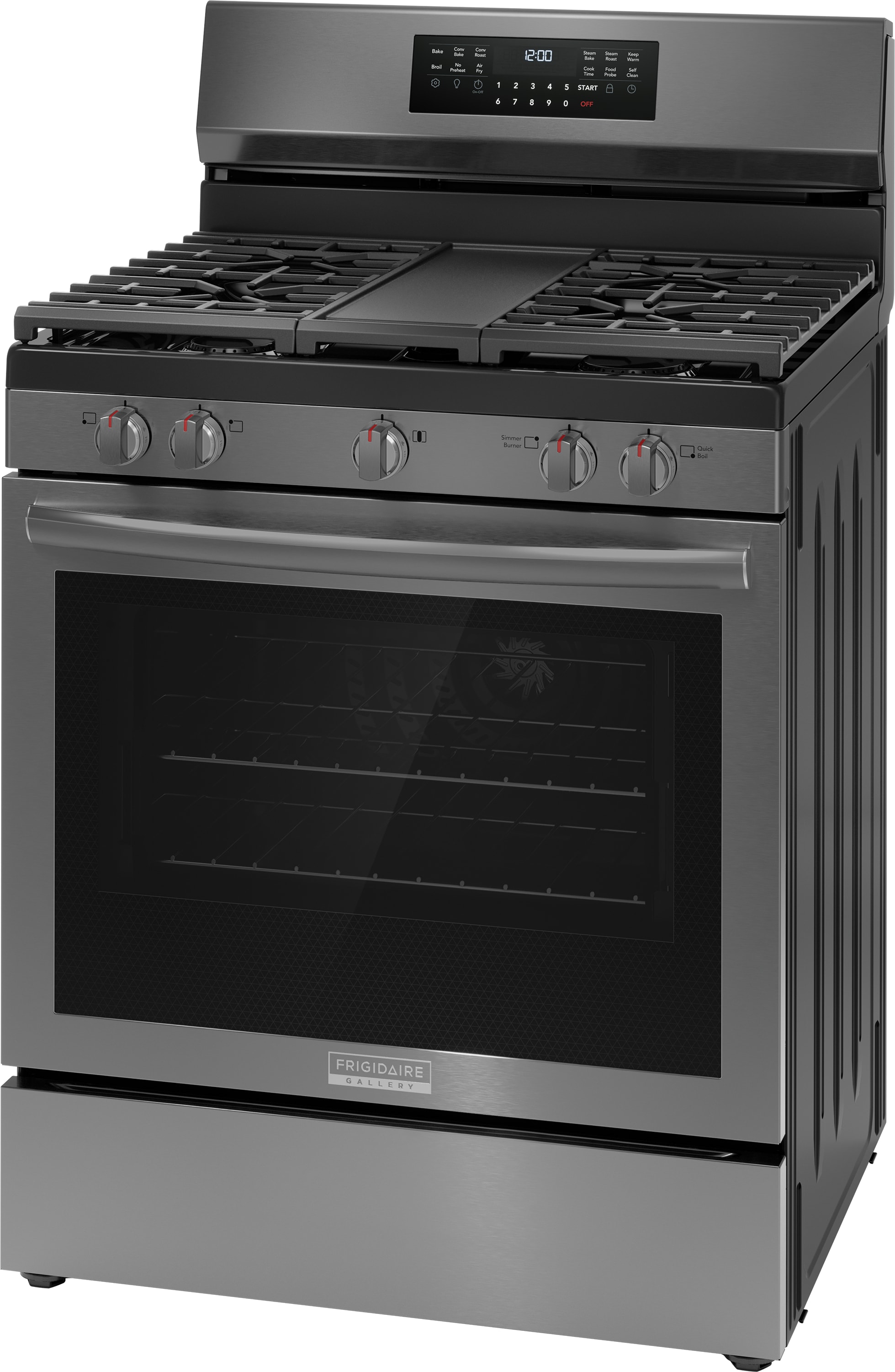 Frigidaire Gallery 30-in 5 burners 5.1-cu ft Air Fry Convection Oven Freestanding Natural Gas Range ( Smudge-Proof Black Stainless Steel )