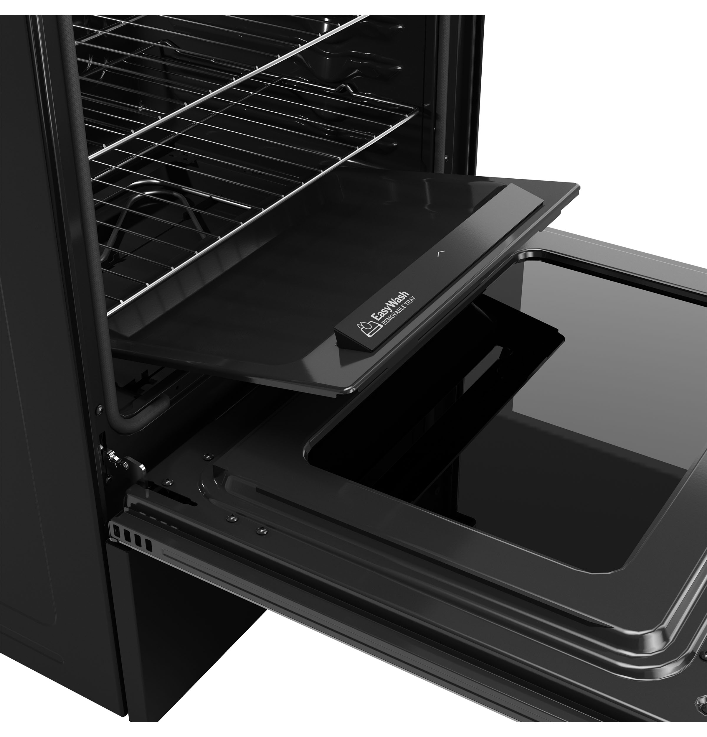 GE EasyWash Oven Tray 30-in Glass Top 5 burners 5.3-cu ft Air Fry Convection Oven Freestanding Electric Range ( Slate )