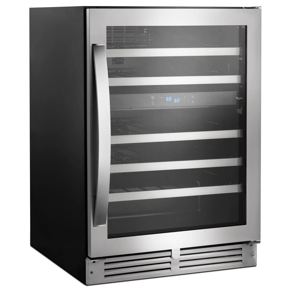 Whirlpool 23.8125-in W 46 -Bottles Stainless steel Dual Zone Cooling Built-in/Freestanding Indoor Wine Cooler
