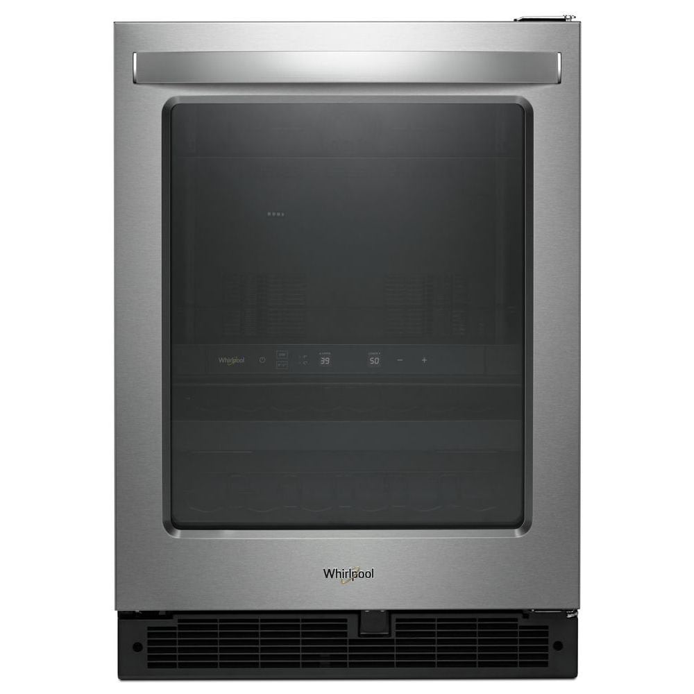 Whirlpool 23.93-in W 14 -Can Capacity Fingerprint Resistant Stainless Steel Built-in/Freestanding Indoor Beverage Refrigerator with Glass Door