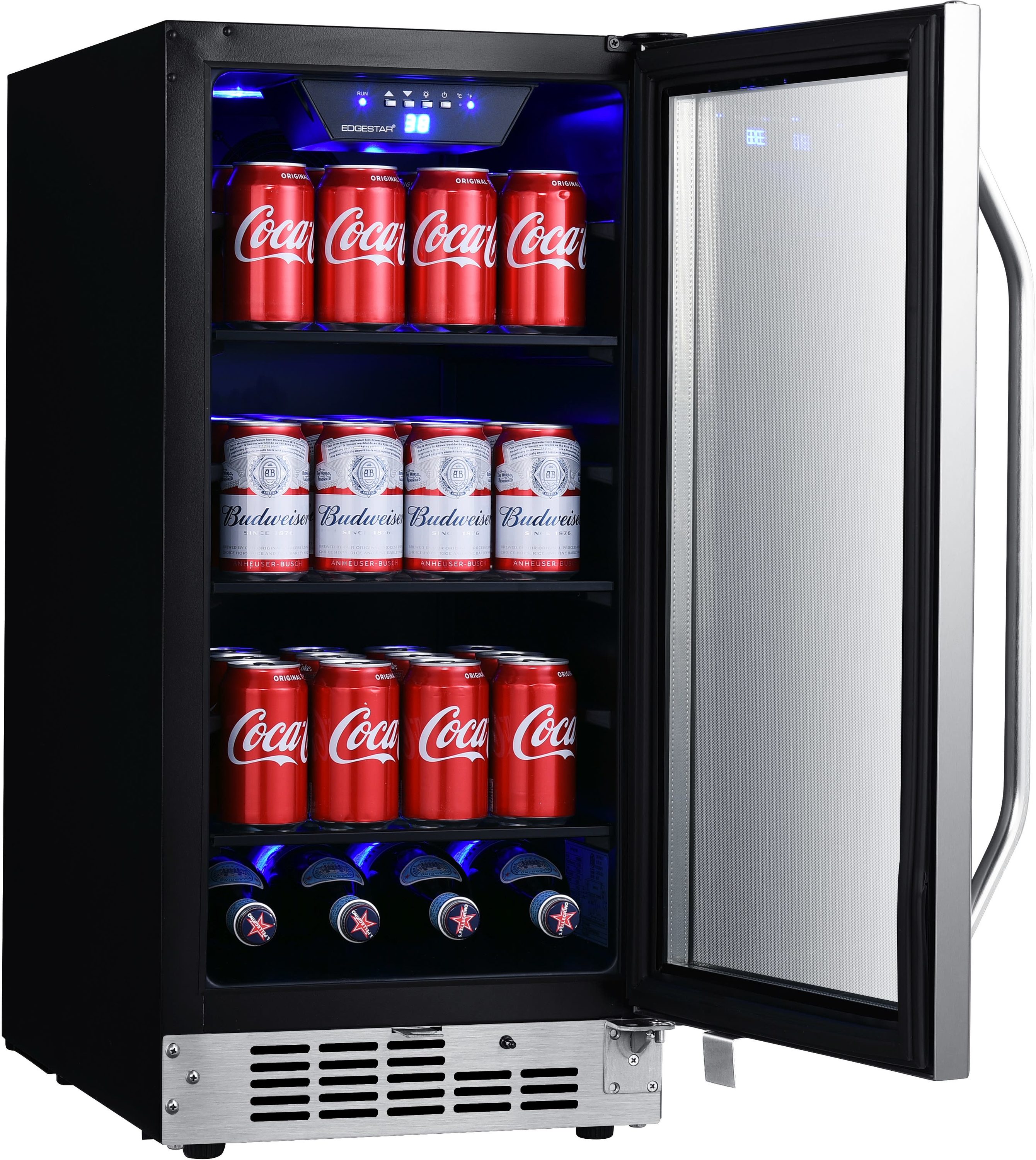 EdgeStar 15-in W 80 -Can Capacity Stainless Steel Built-in/Freestanding Indoor Beverage Refrigerator with Glass Door