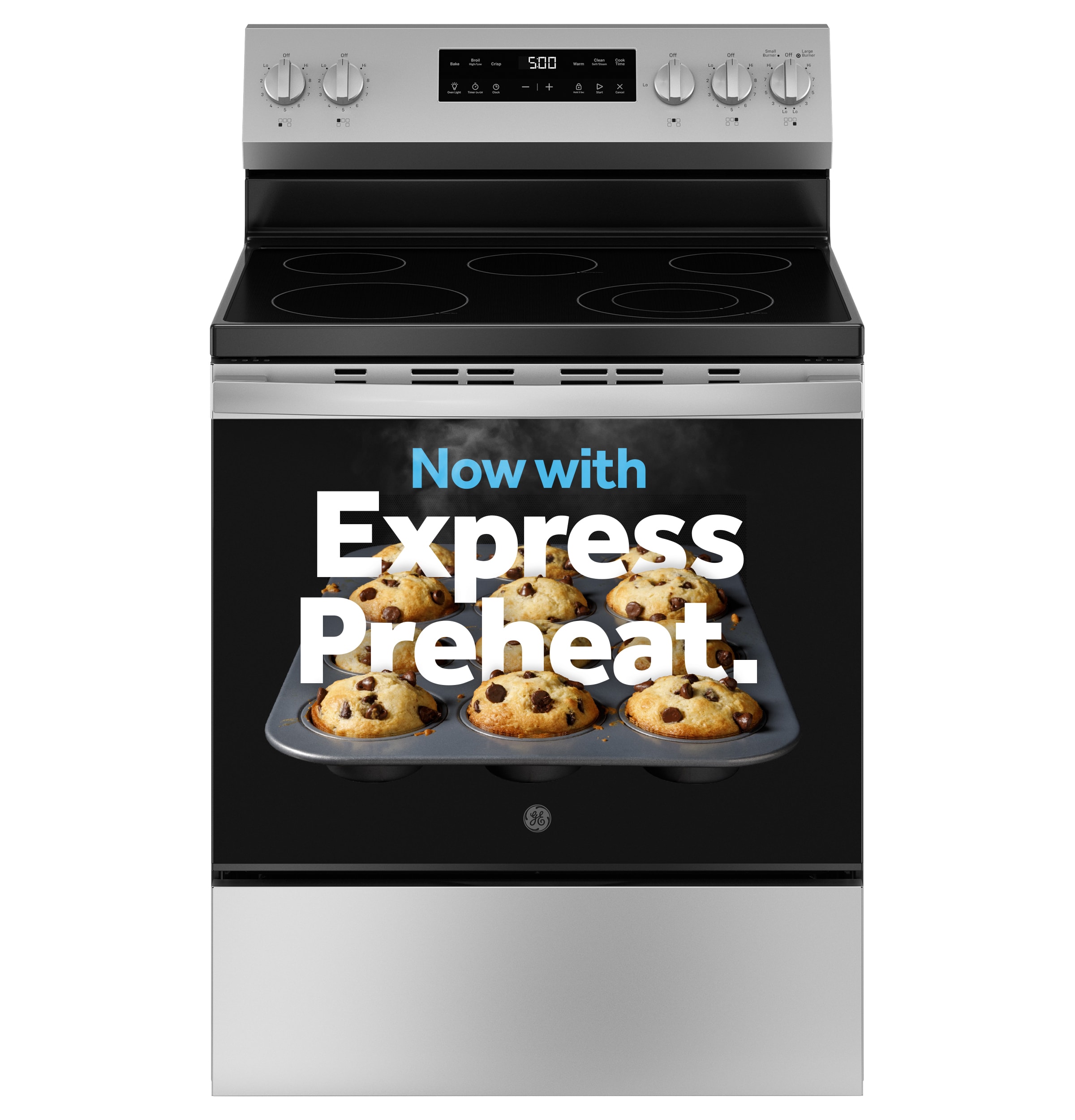 GE Crisp Mode 30-in Glass Top 5 burners 5.3-cu ft Freestanding Electric Range ( Stainless Steel )