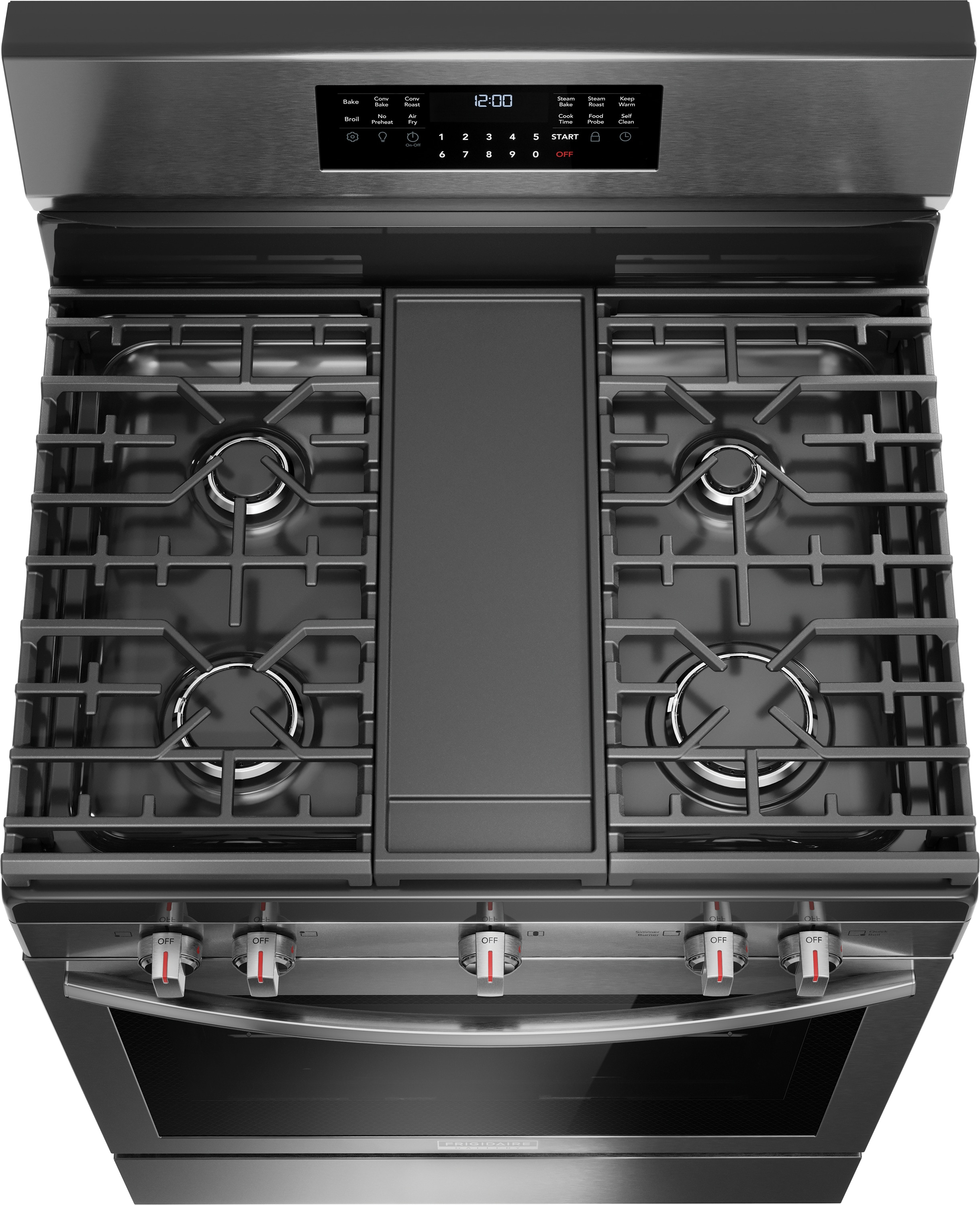 Frigidaire Gallery 30-in 5 burners 5.1-cu ft Air Fry Convection Oven Freestanding Natural Gas Range ( Smudge-Proof Black Stainless Steel )
