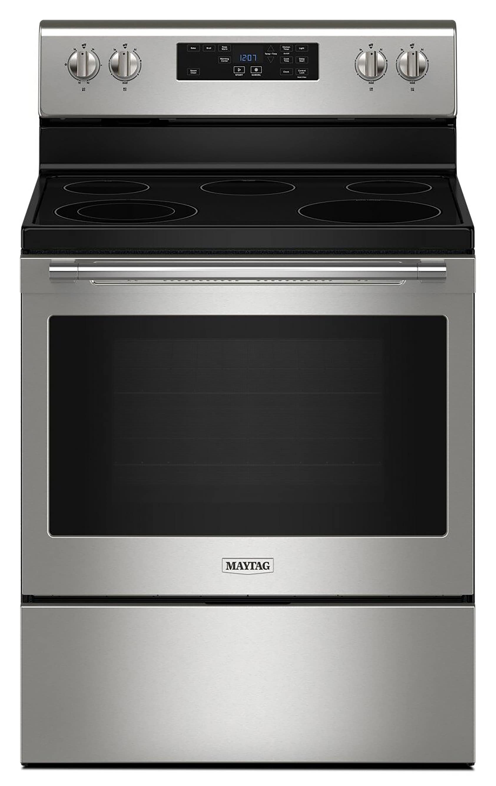 Maytag 30-in Glass Top 5 burners 5.3-cu ft Freestanding Electric Range ( Fingerprint Resistant Stainless Steel )