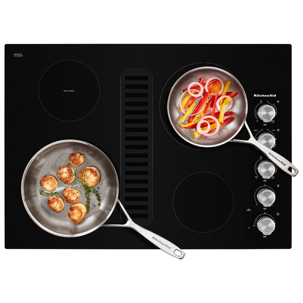 KitchenAid 30-in 4 burners Smooth Surface (Radiant) Black Electric Cooktop with Downdraft Exhaust