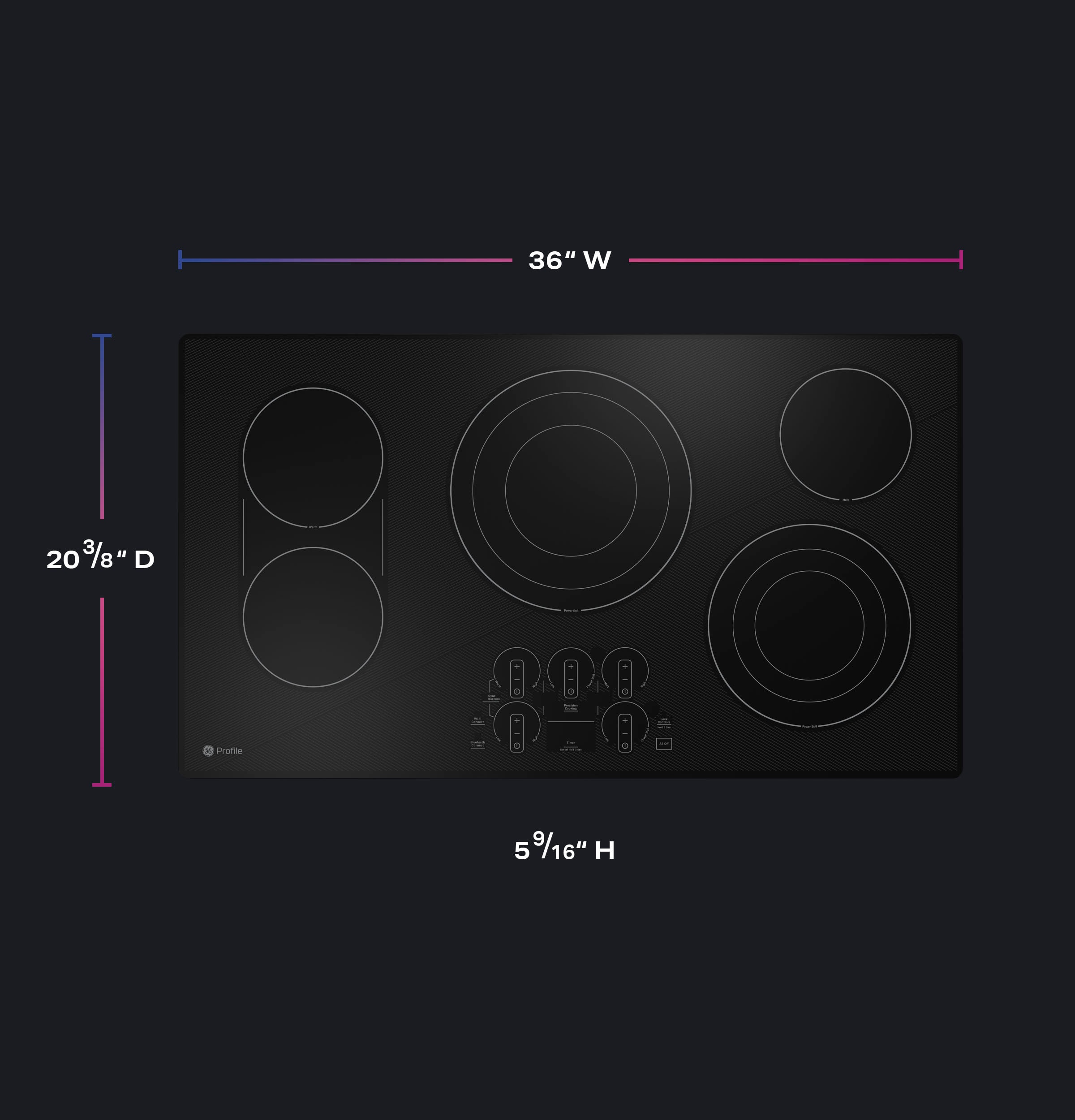 GE Profile 36-in 5 burners Smooth Surface (Radiant) Black Smart Compatible Electric Cooktop with Bridge Element