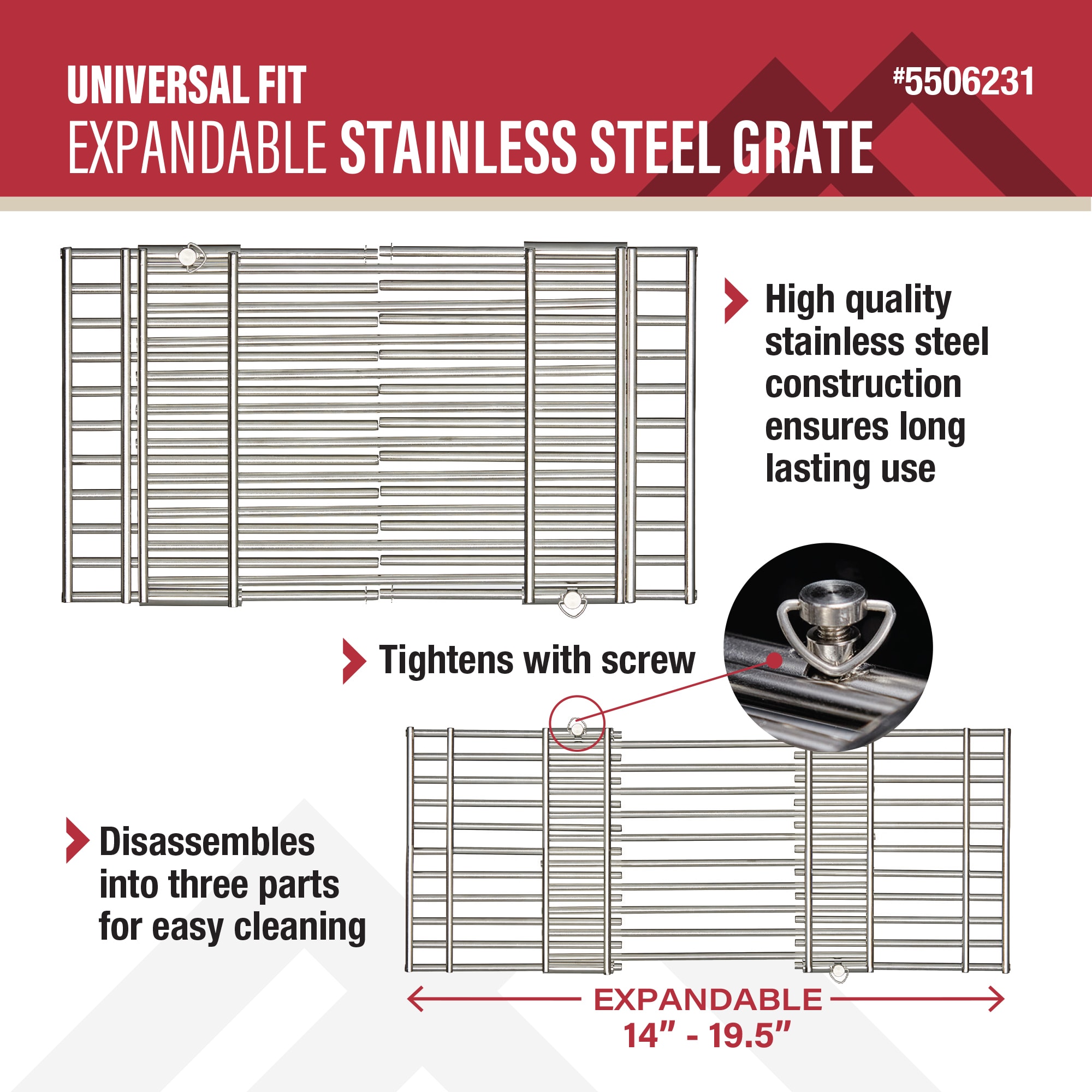 Master Forge 19.5-in x 7.75-in Rectangle Stainless steel Grilling grate