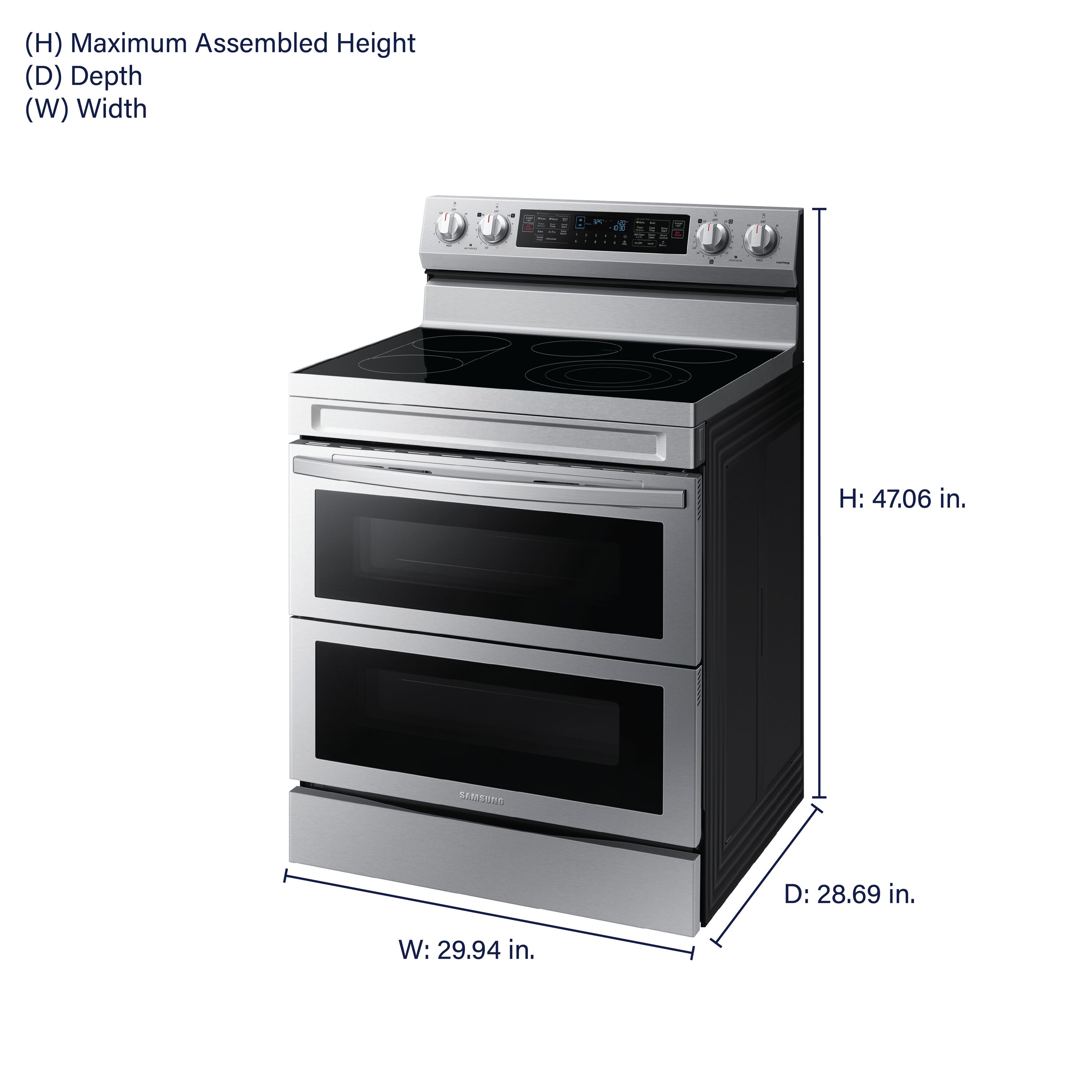 Samsung 30-in Glass Top 5 burners 3.4-cu ft / 2.7-cu ft Air Fry Convection Oven Freestanding Double Oven Electric Range ( Fingerprint Resistant Stainless Steel )