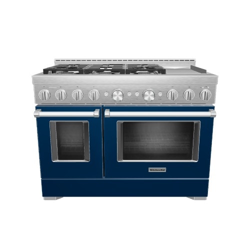 KitchenAid 48-in 6 burners 4.1-cu ft / 2.2-cu ft Convection Oven Freestanding Double Oven Gas Range ( Ink Blue )