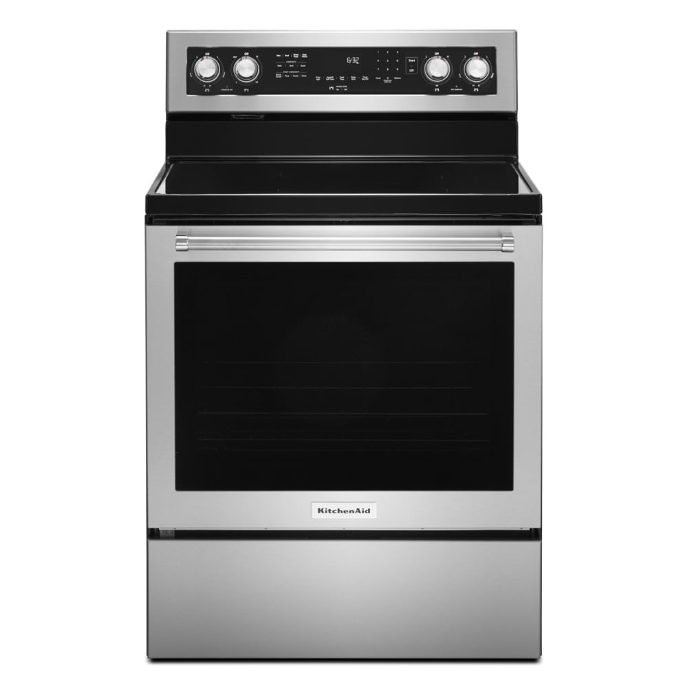 KitchenAid 30-in Glass Top 5 burners 6.4-cu ft Convection Oven Freestanding Electric Range ( Stainless Steel with PRINTSHIELD Finish )