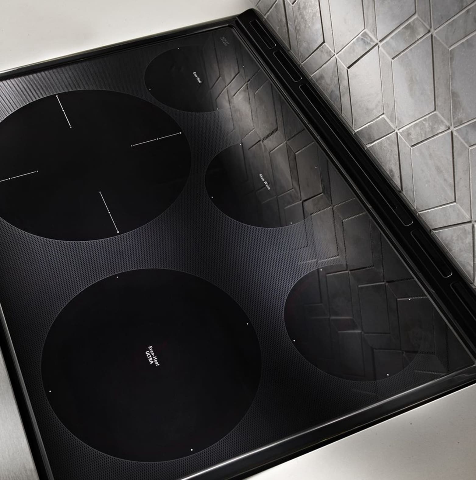 KitchenAid 30-in Glass Top 5 burners 6.4-cu ft Convection Oven Slide-In Electric Range ( Black Stainless with PRINTSHIELD Finish )