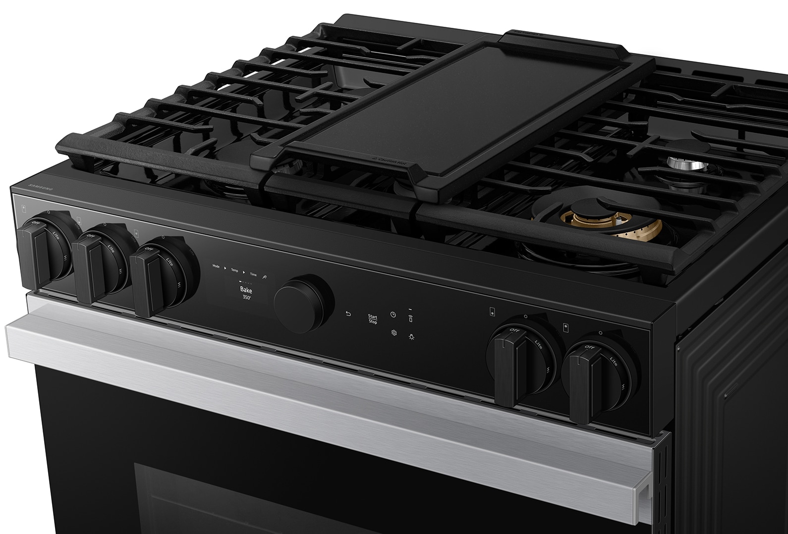 Samsung Bespoke 30-in 5 burners 3.4-cu ft / 2.7-cu ft Air Fry Convection Oven Slide-In Double Oven Gas Range ( Stainless steel )