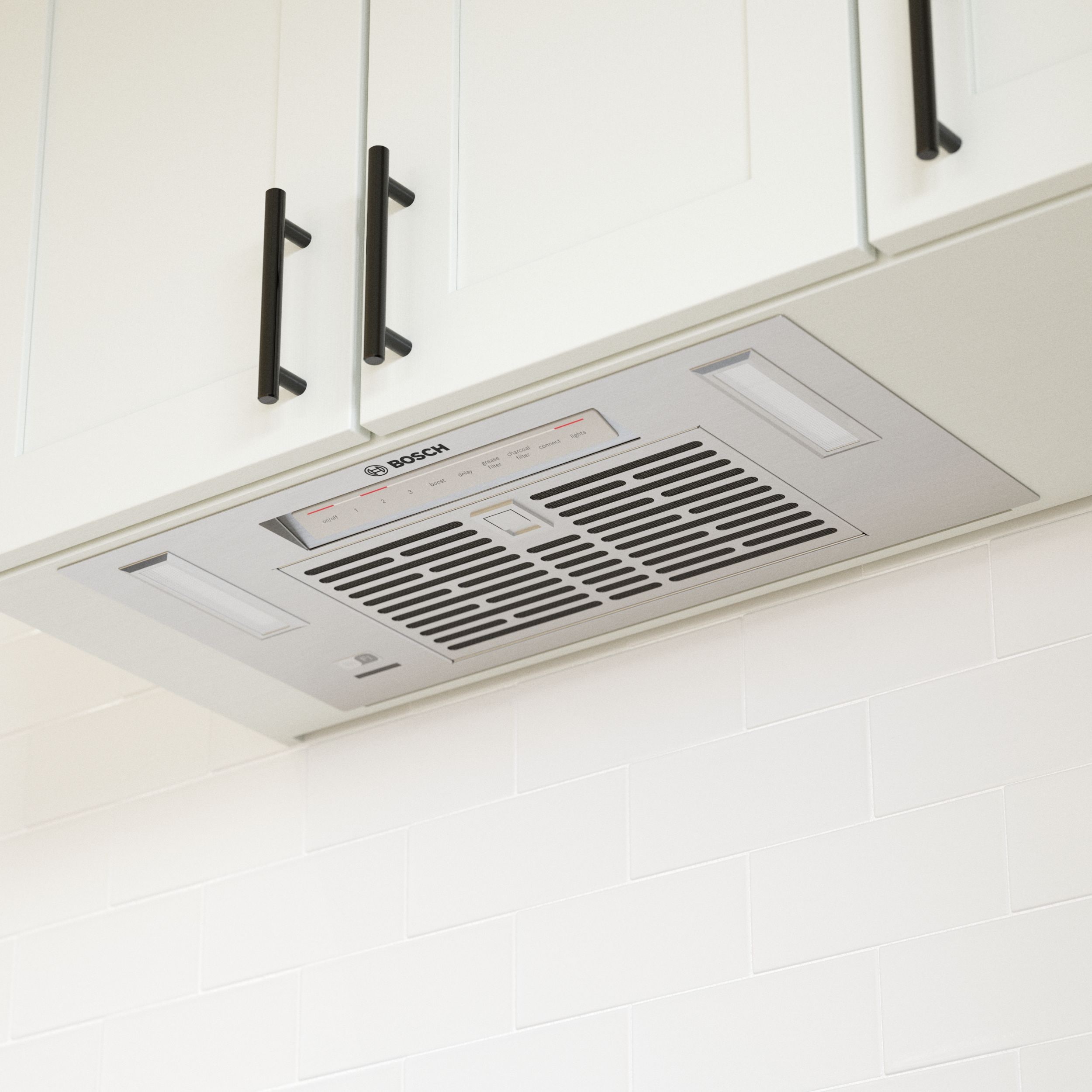 Bosch 300 Series 24 in 300 CFM Cabinet Depth Custom Insert Range Hood with Light in Stainless Steel HomeConnect