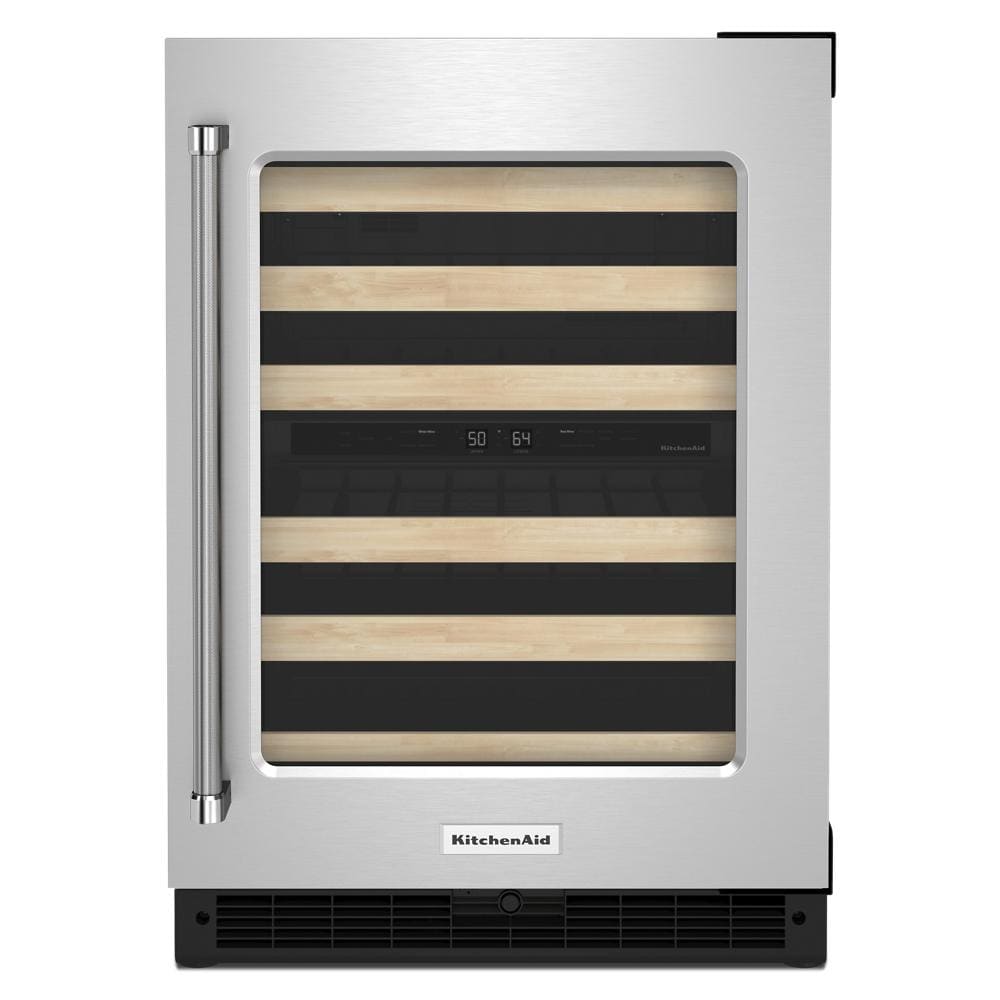 KitchenAid 23.88-in W 46 -Bottles Black Cabinet Stainless Doors Dual Zone Cooling Built-in Indoor Wine Cooler