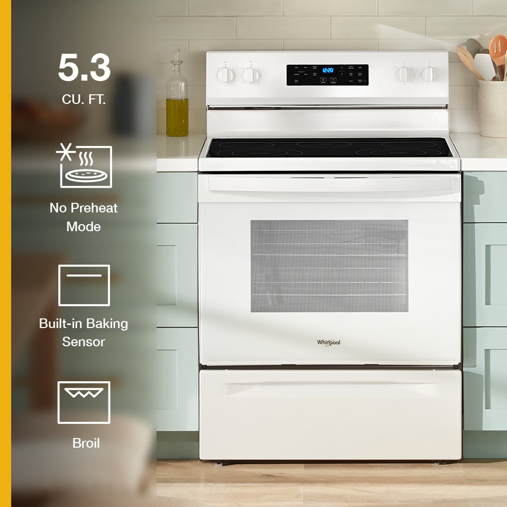 Whirlpool 30-in Glass Top 5 burners 5.3-cu ft Freestanding Electric Range ( White )