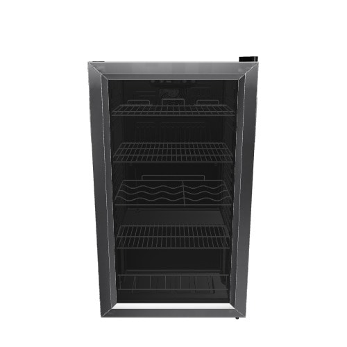 EdgeStar 18.875-Inches W 105 -Can Capacity Black Cabinet Stainless Steel Door Freestanding Indoor Beverage Refrigerator with Glass Door