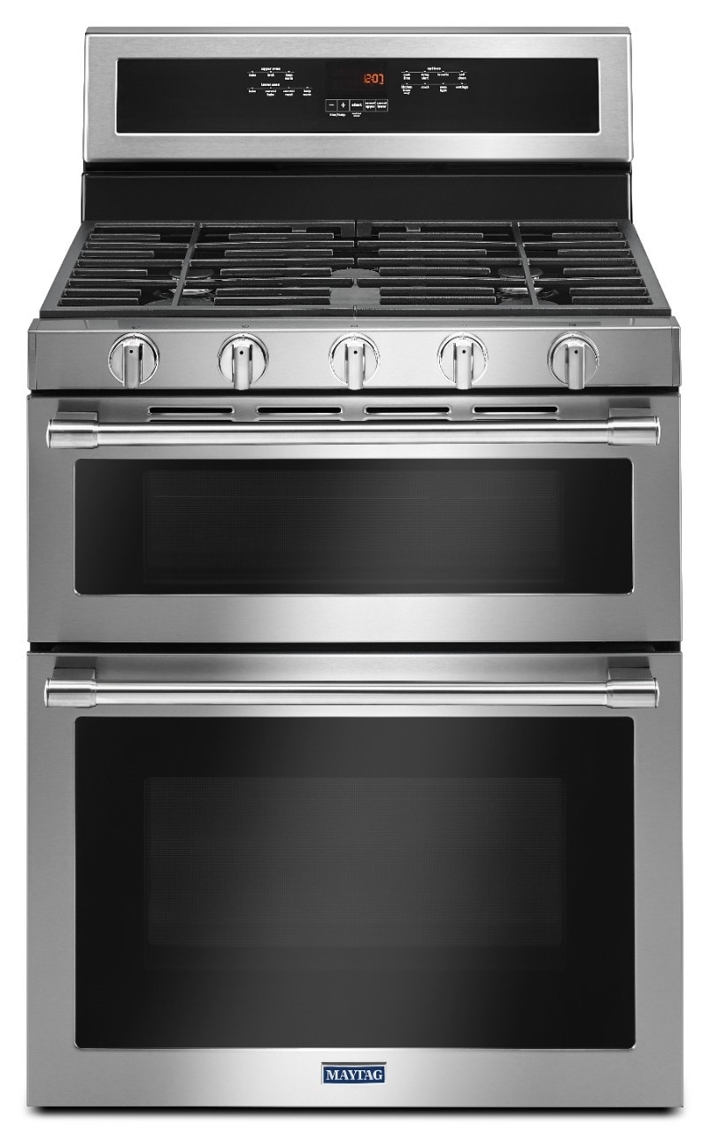 Maytag 30-in 5 burners 2.1-cu ft / 3.9-cu ft Convection Oven Freestanding Double Oven Gas Range ( Fingerprint Resistant Stainless Steel )