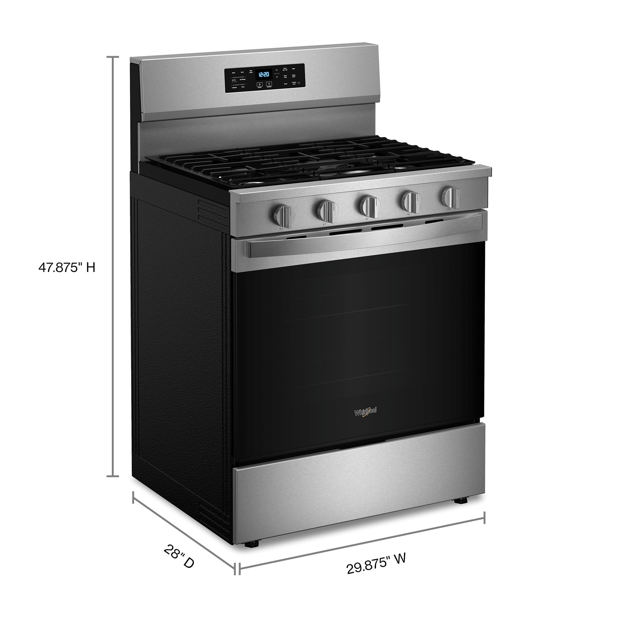 Whirlpool Air Cooking Technology 30-in 5 burners 5-cu ft Air Fry Convection Oven Freestanding Natural Gas Range ( Stainless Steel )