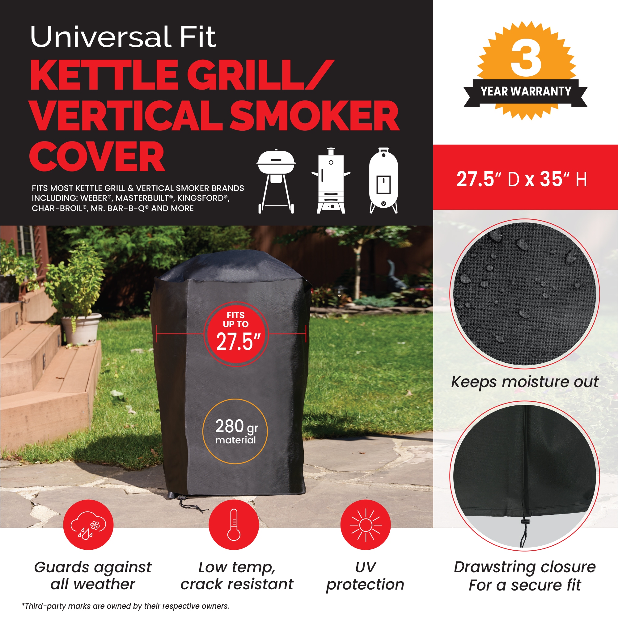 Master Forge Universal Vertical Smoker Kettle 27.50-in W x 35-in H Black Charcoal grill Cover