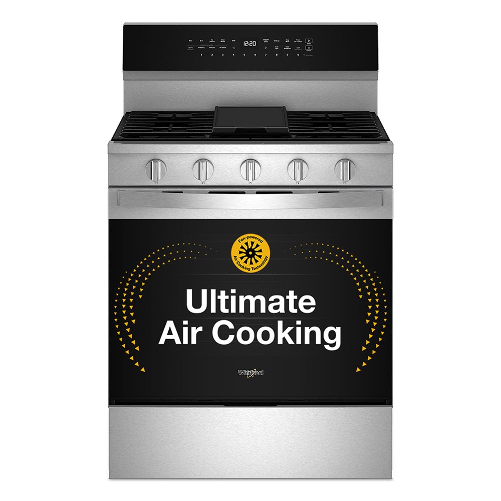 Whirlpool High Speed Preheat 30-in 5 burners 5-cu ft Air Fry Convection Oven Freestanding Natural Gas Range ( Stainless Steel )