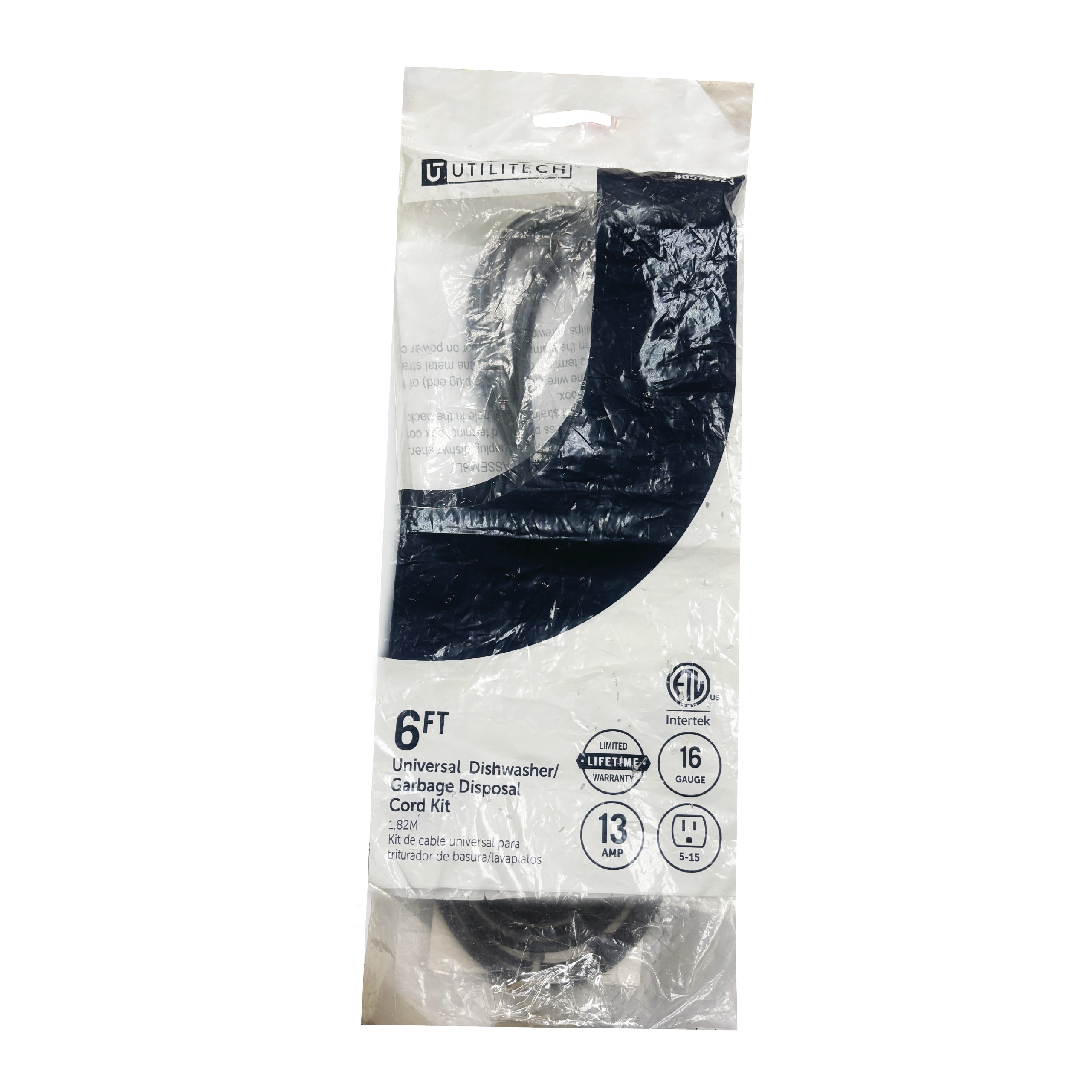 Utilitech Appliance Power Cord 6-ft 13 -Amp 3 -Prong Black Dishwasher Appliance Power Cord