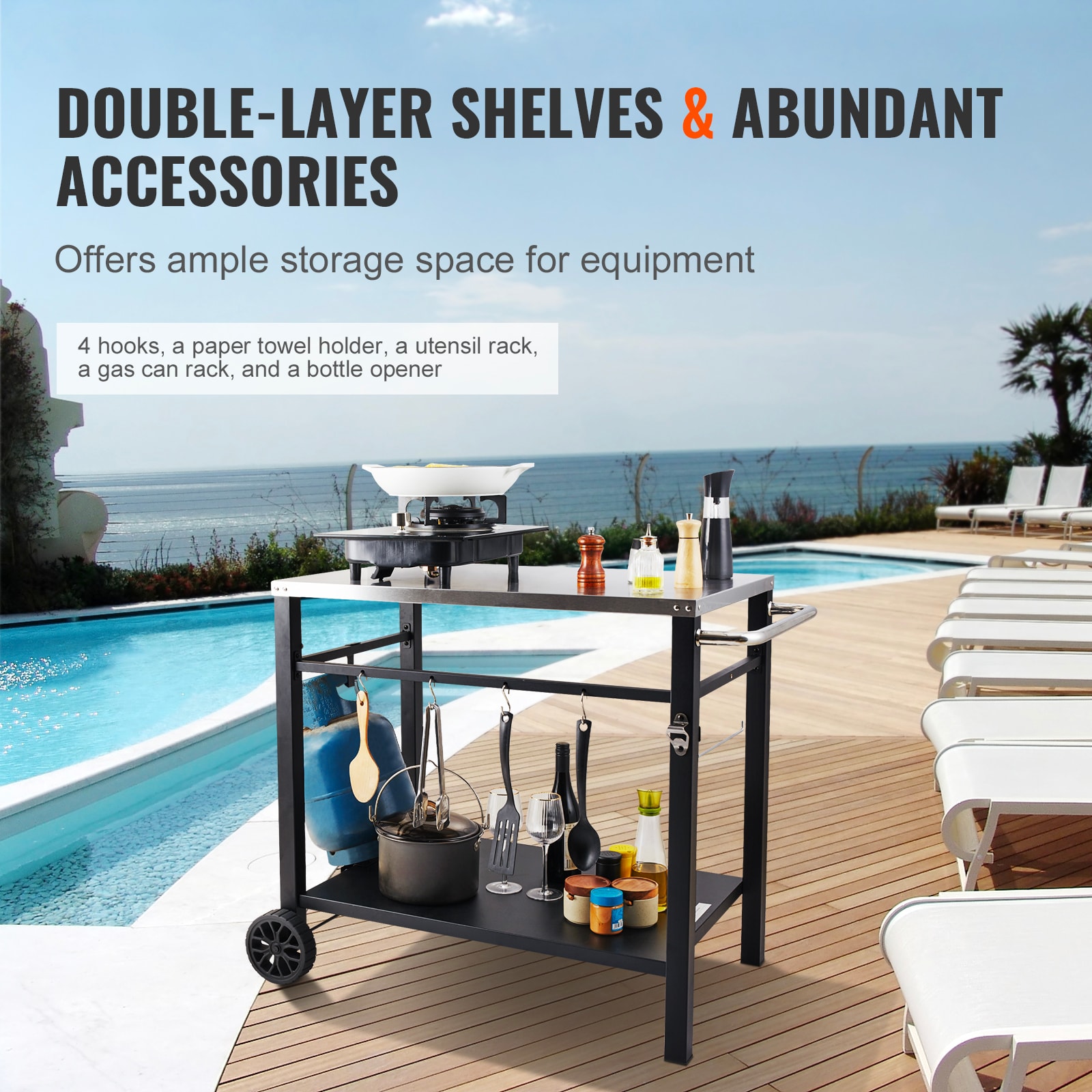 VEVOR Meal preparation cart Iron Steel Grill cart