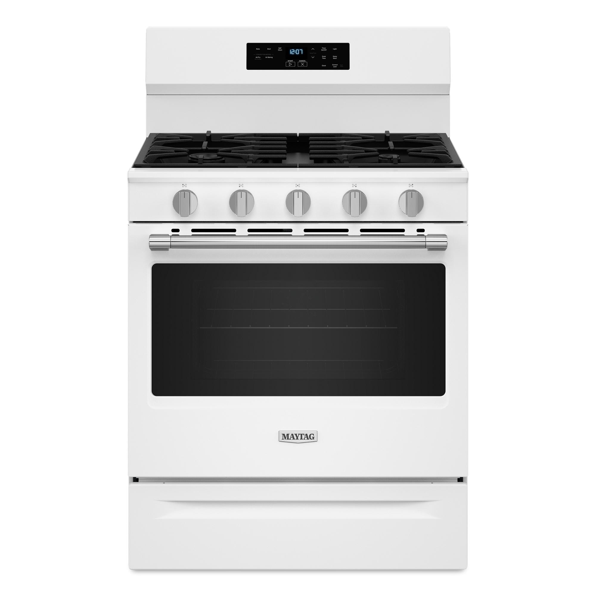 Maytag 30-in 5 burners 5-cu ft Air Fry Convection Oven Freestanding Natural Gas Range ( White )