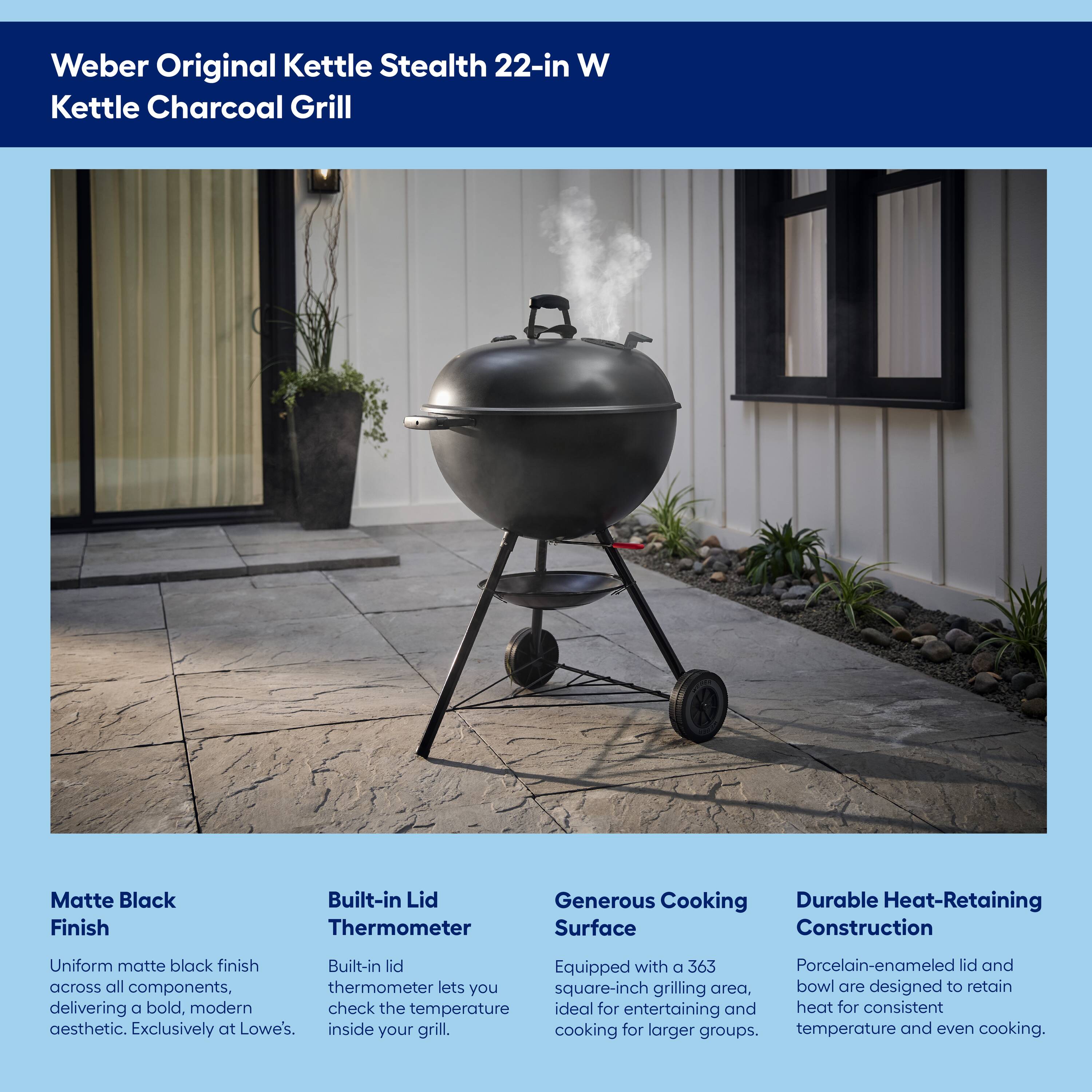 Weber Original Kettle Stealth 22-in W Matte Black Kettle Charcoal Grill