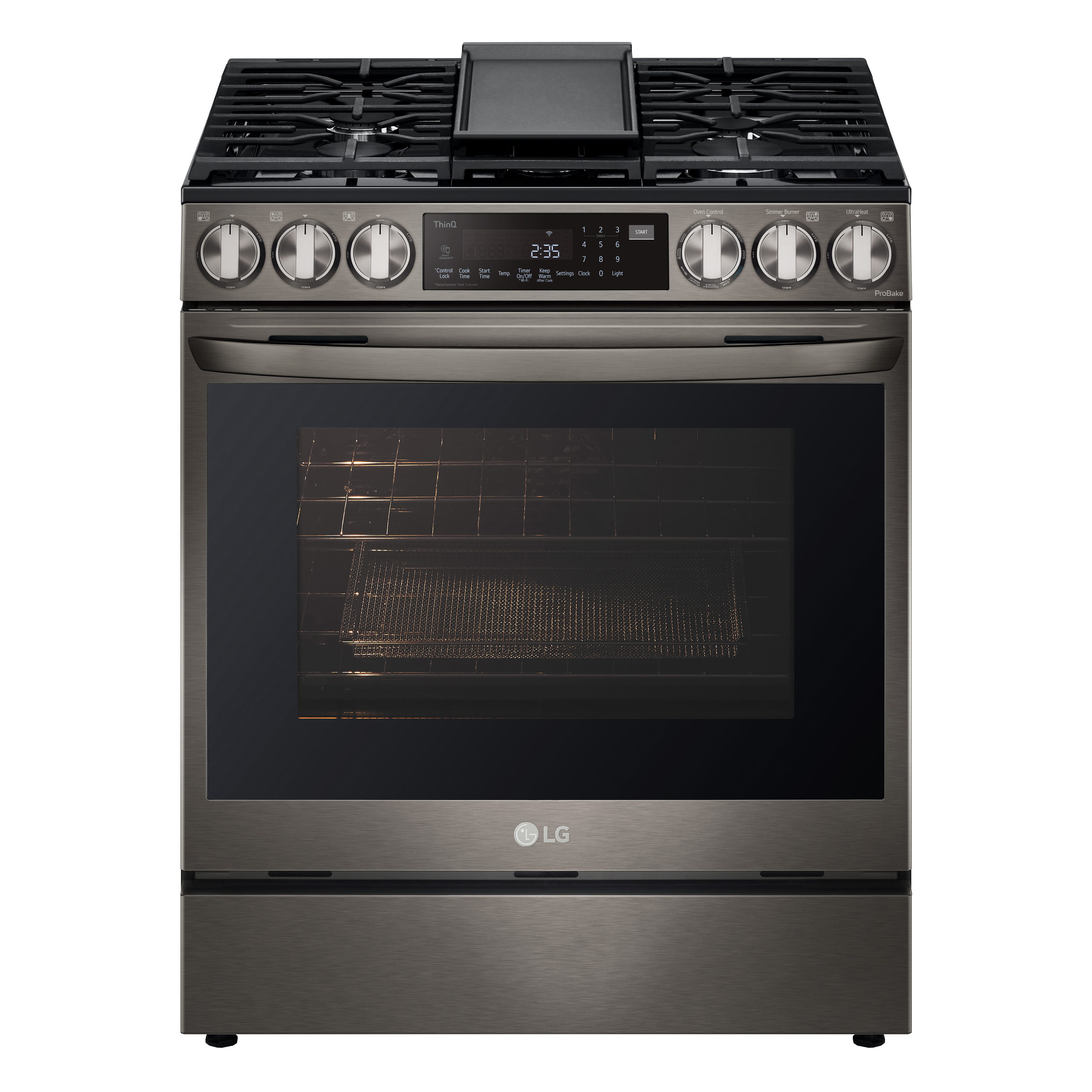 LG InstaView with Air Fry 30-in 5 burners 6.3-cu ft Air Fry Convection Oven Slide-In Natural Gas Range ( PrintProof Black Stainless Steel )
