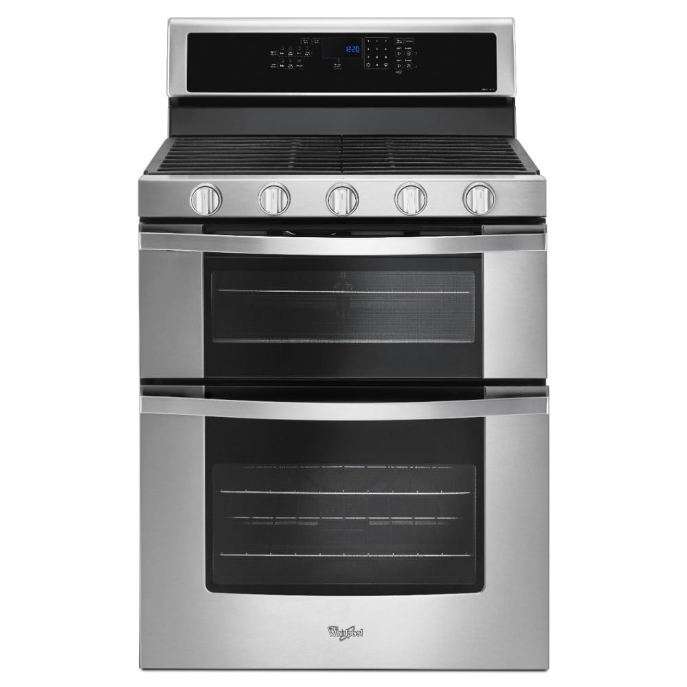 Whirlpool 30-in 5 burners 3.9-cu ft / 2.1-cu ft Convection Oven Freestanding Double Oven Gas Range ( Stainless Steel )