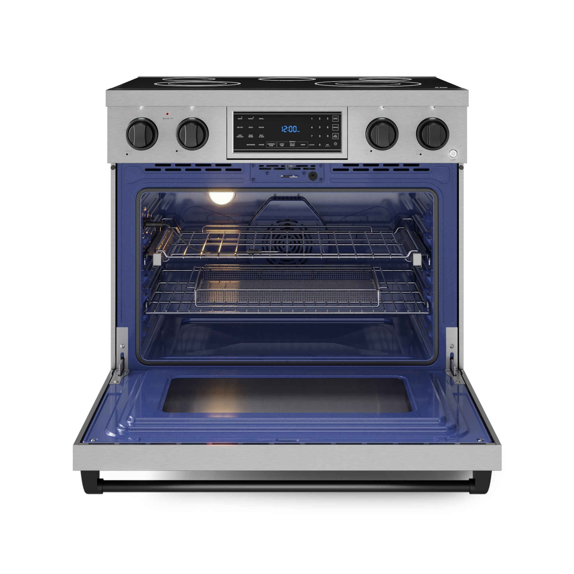 Thor Kitchen Gordon Ramsay Series 36-in Glass Top 5 burners 6-cu ft Air Fry Convection Oven Freestanding Electric Range ( Stainless Steel with Black Accents )