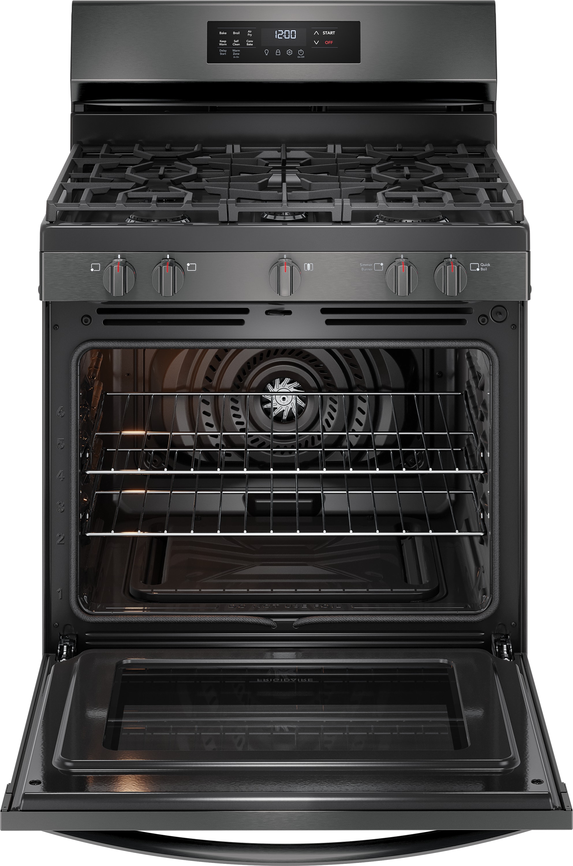Frigidaire 30-in 5 burners 5.1-cu ft Air Fry Convection Oven Freestanding Natural Gas Range ( Black Stainless Steel )