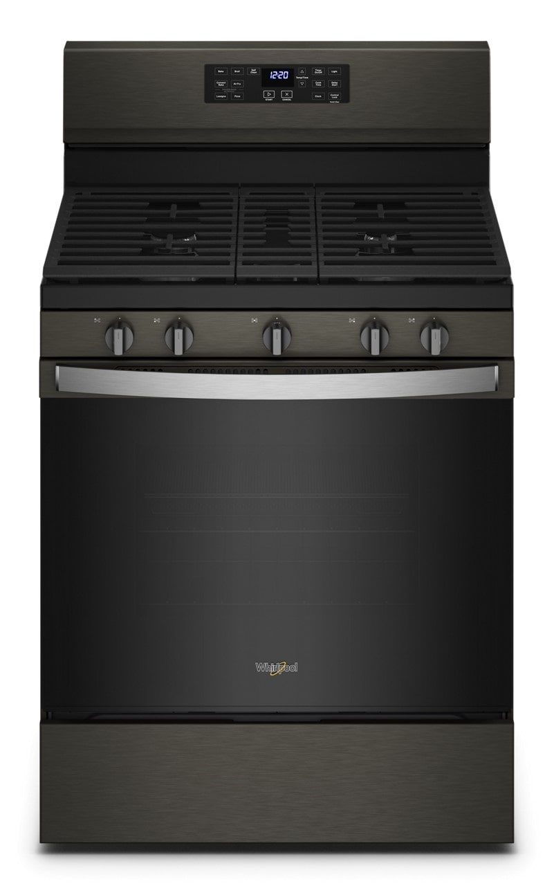 Whirlpool 30-in 5 burners 5.0-cu ft Air Fry Convection Oven Freestanding Natural Gas Range ( Fingerprint Resistant Black Stainless Steel )