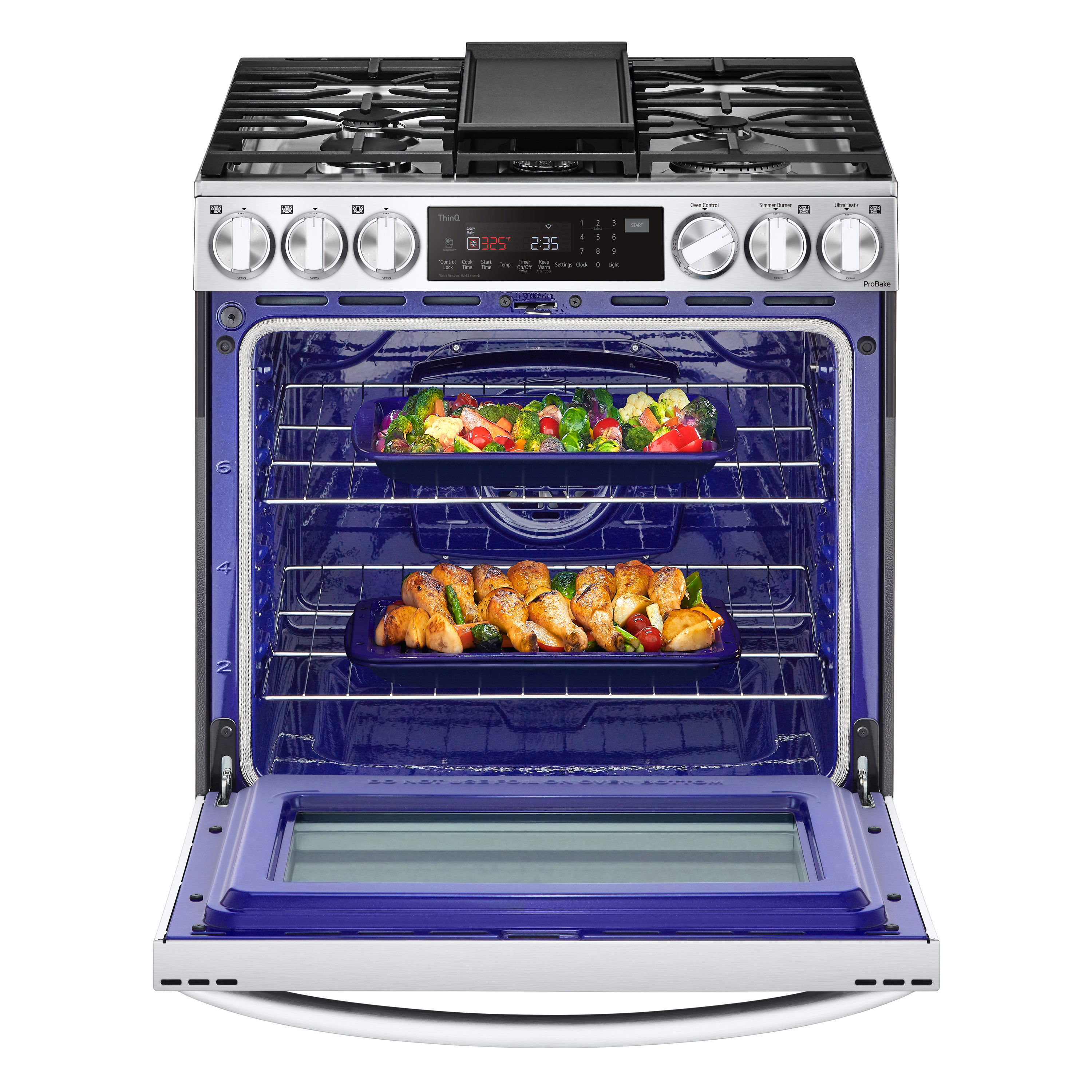LG 30 in Standard 5 Burners Self cleaning Air Fry Freestanding Smart Dual Fuel Range Printproof Stainless Steel