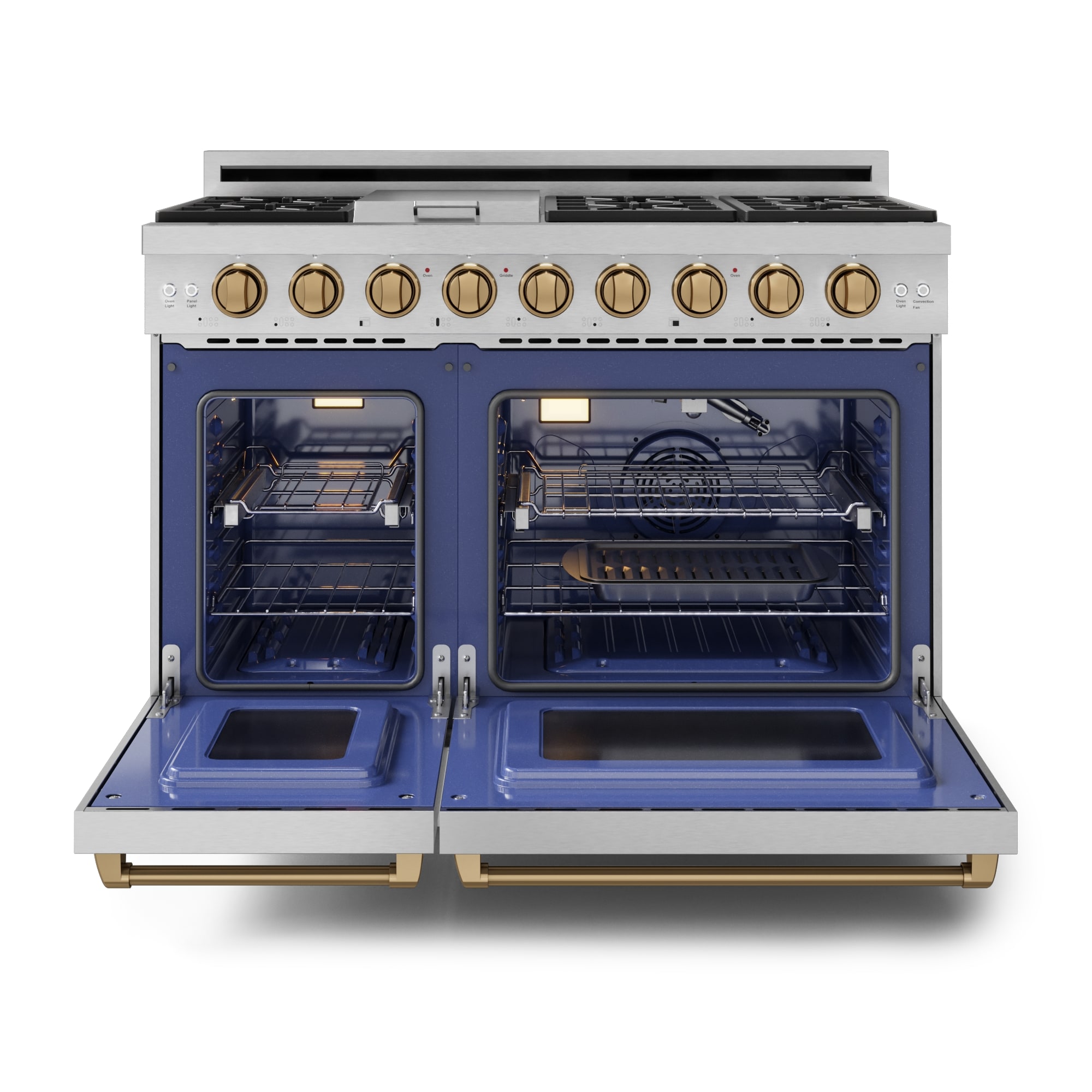 Thor Kitchen Gordon Ramsay Series 48-in 7 burners 4.6-cu ft / 2.2-cu ft Convection Oven Freestanding Double Oven Gas Range ( Stainless Steel with Bronze Accents )