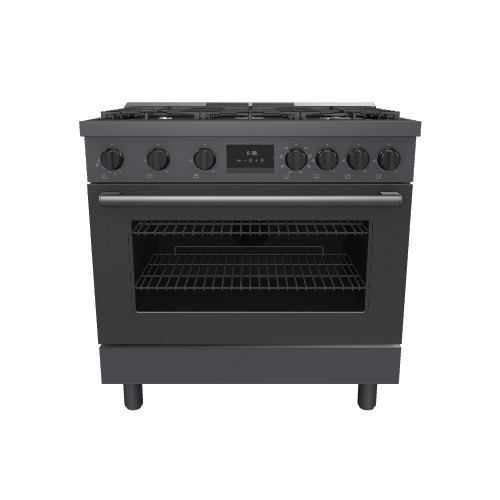 Bosch 800 Series Industrial Style 36-in Standard 6 burners Convection Oven Freestanding Dual Fuel Range ( Black stainless steel )