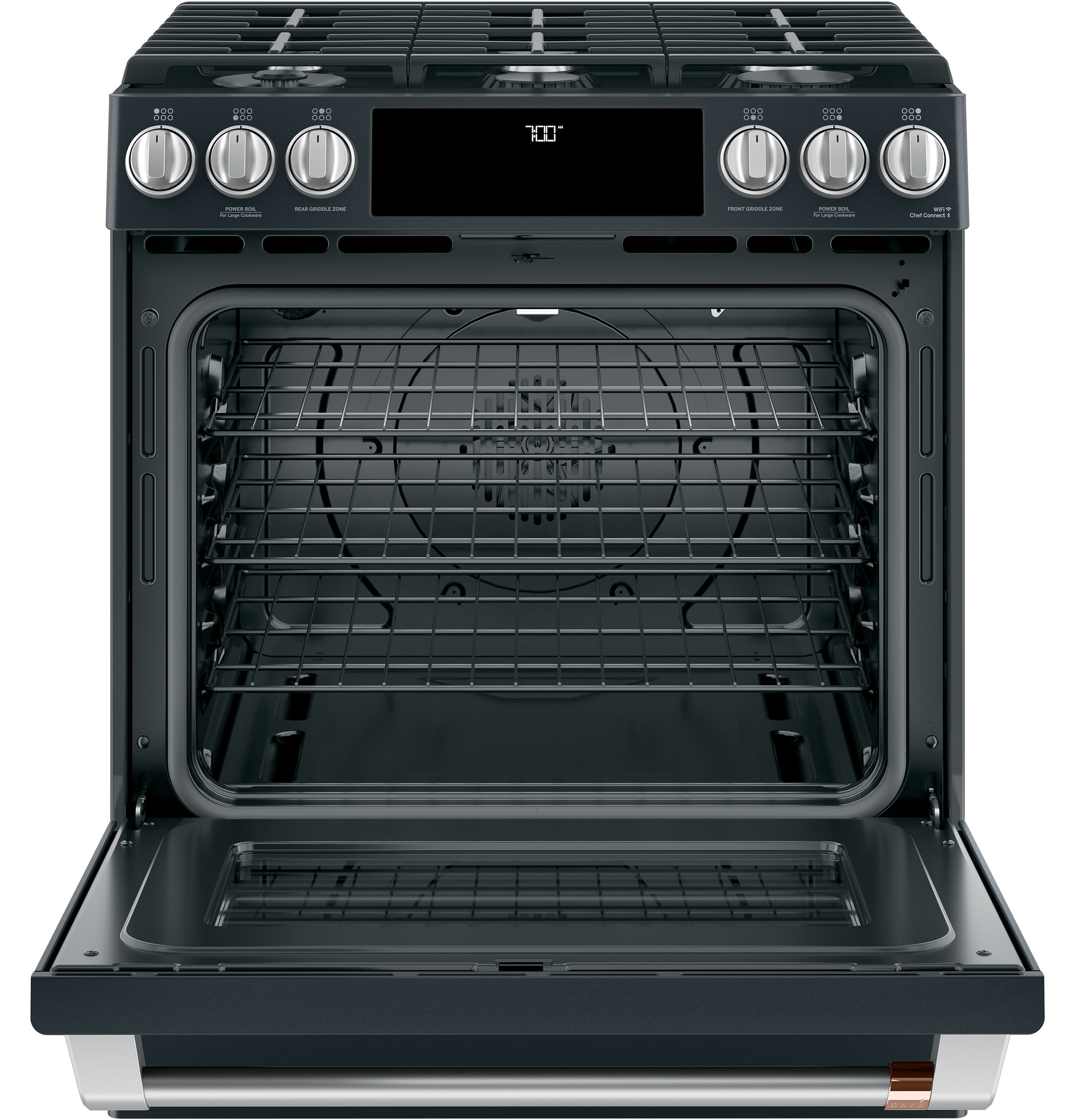 Cafe 30-in 6 burners 5.6-cu ft Air Fry Convection Oven Slide-In Natural Gas Range ( Matte Black )
