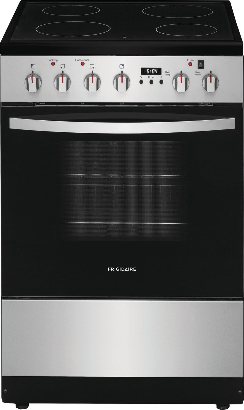 Frigidaire 24-in Glass Top 4 burners 1.9-cu ft Convection Oven Slide-In Electric Range Stainless Steel )