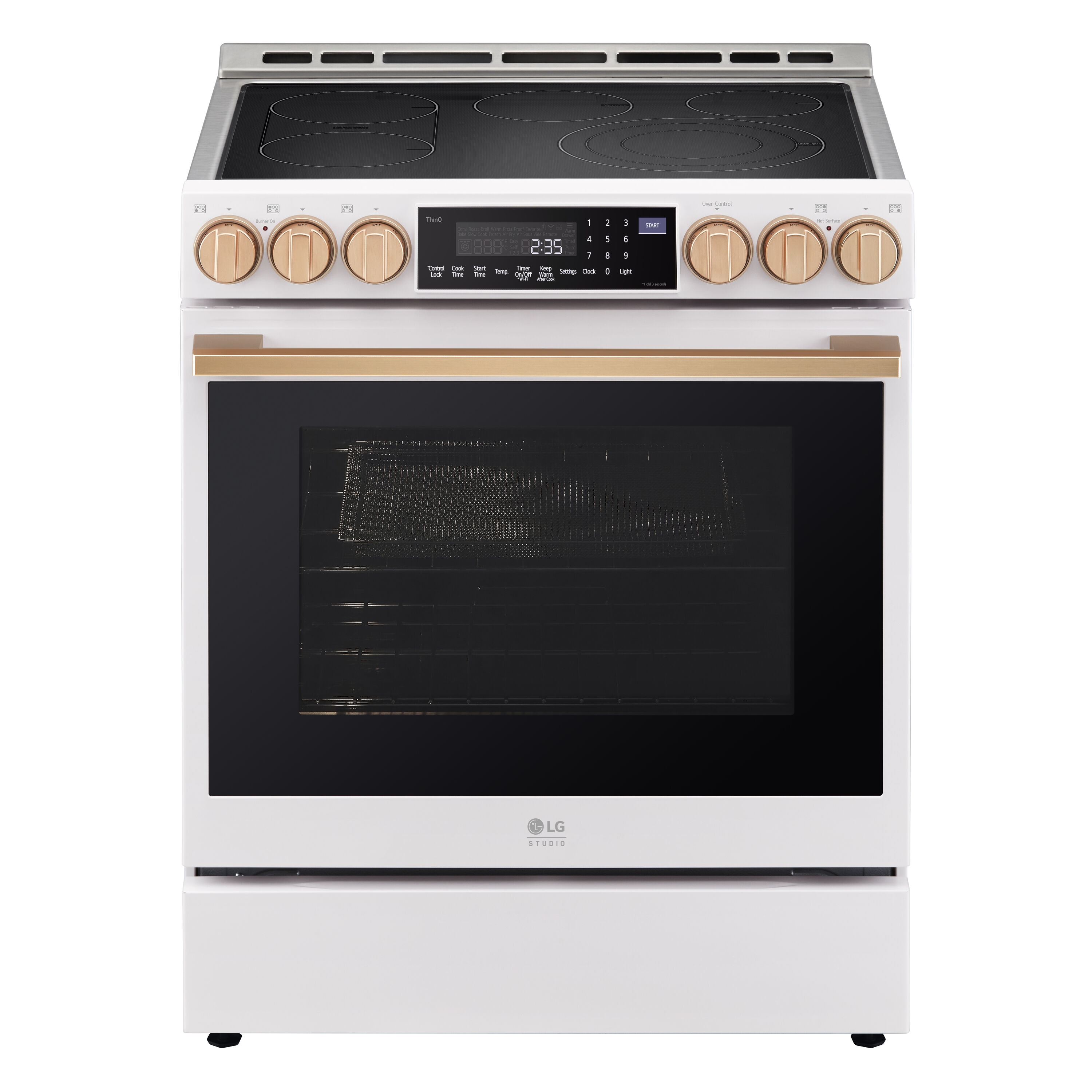 LG STUDIO 30-in Glass Top 5 burners 6.3-cu ft Air Fry Convection Oven Freestanding Electric Range ( Essence White )