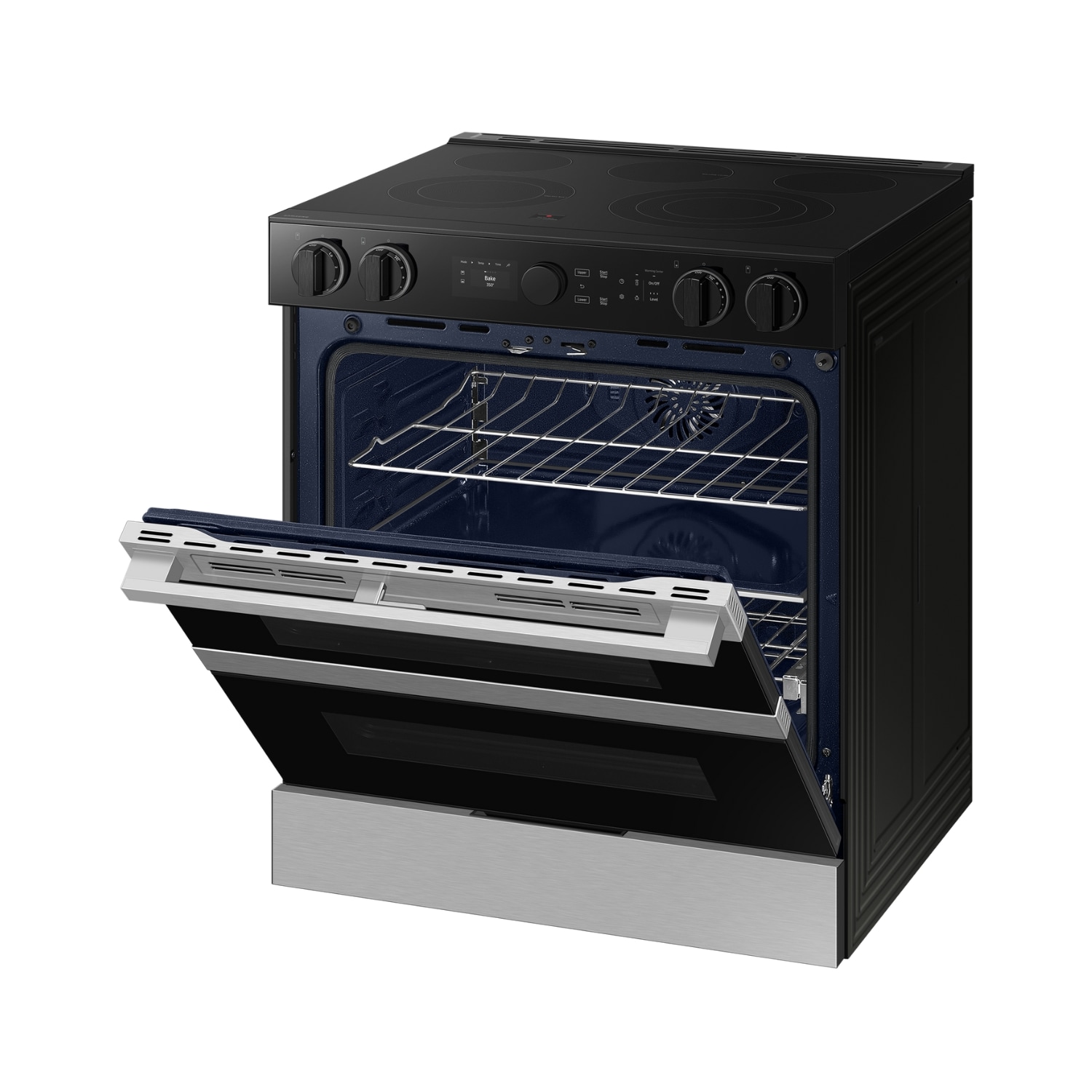 Samsung Bespoke 30-in Glass Top 5 burners 3.4-cu ft / 2.7-cu ft Air Fry Convection Oven Slide-In Double Oven Electric Range ( Stainless steel )